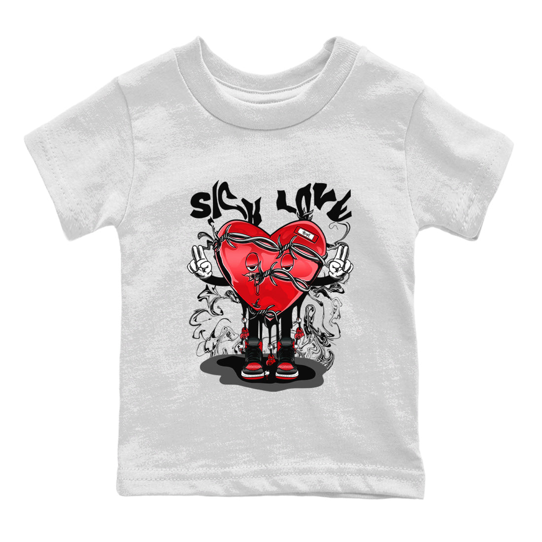 Air Jordan 1 Satin Bred Sneaker Match Tees Sick Love Streetwear Sneaker Shirt Jordan 1 High OG Satin Bred Sneaker Release Tees Kids Shirts White 2