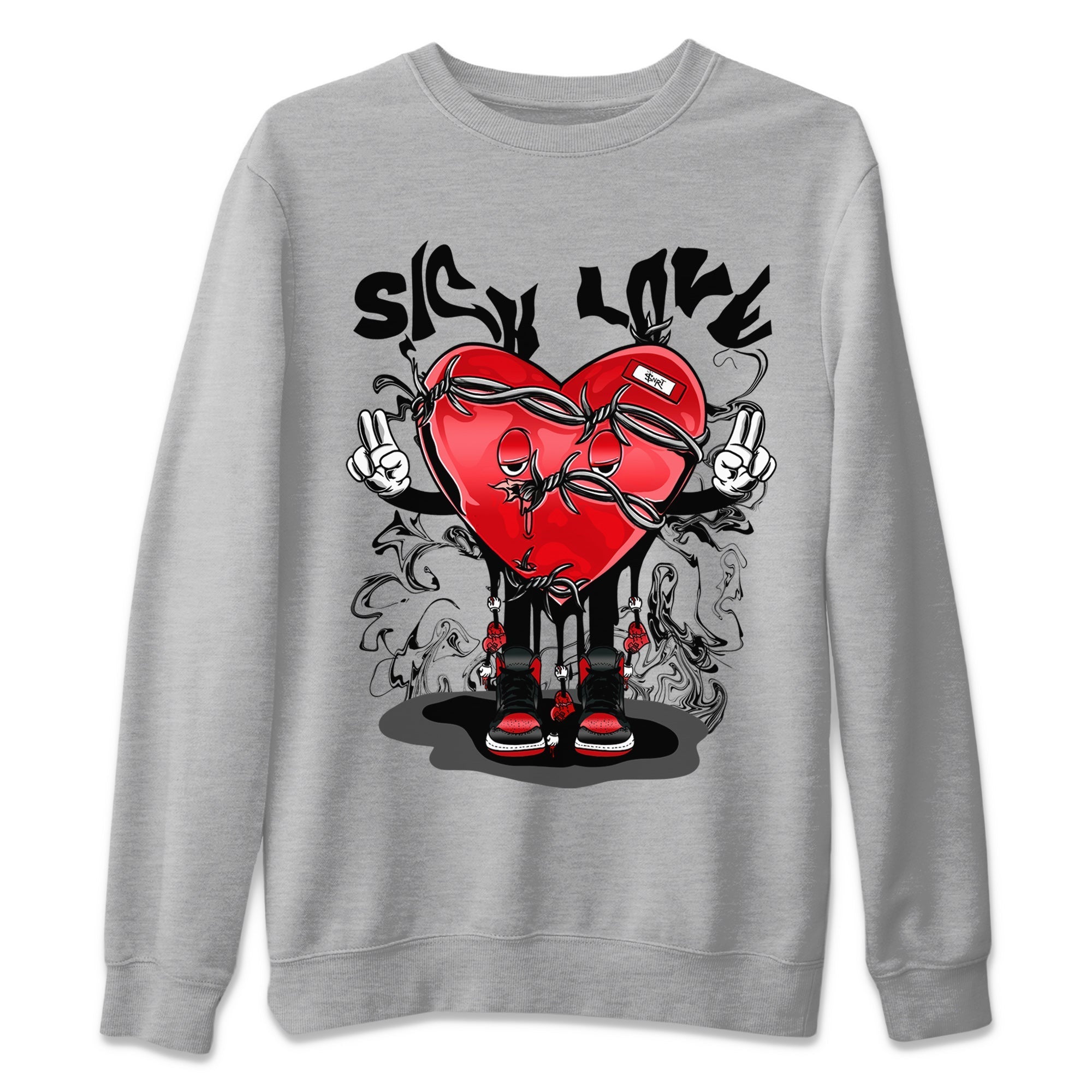 Air Jordan 1 Satin Bred Sneaker Match Tees Sick Love Streetwear Sneaker Shirt Jordan 1 High OG Satin Bred Sneaker Release Tees Unisex Shirts Heather Grey 2