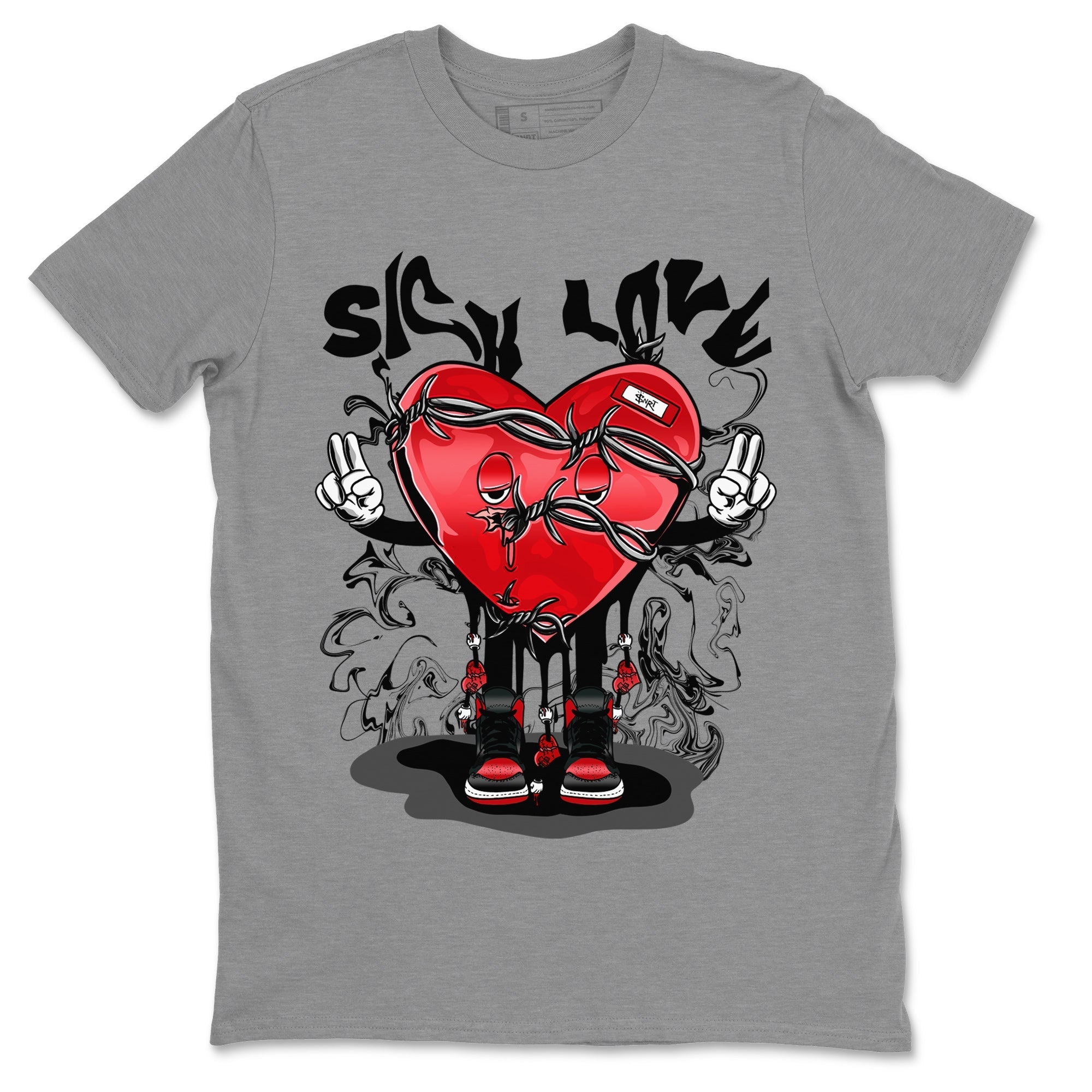 Air Jordan 1 Satin Bred Sneaker Match Tees Sick Love Streetwear Sneaker Shirt Jordan 1 High OG Satin Bred Sneaker Release Tees Unisex Shirts Heather Grey 2