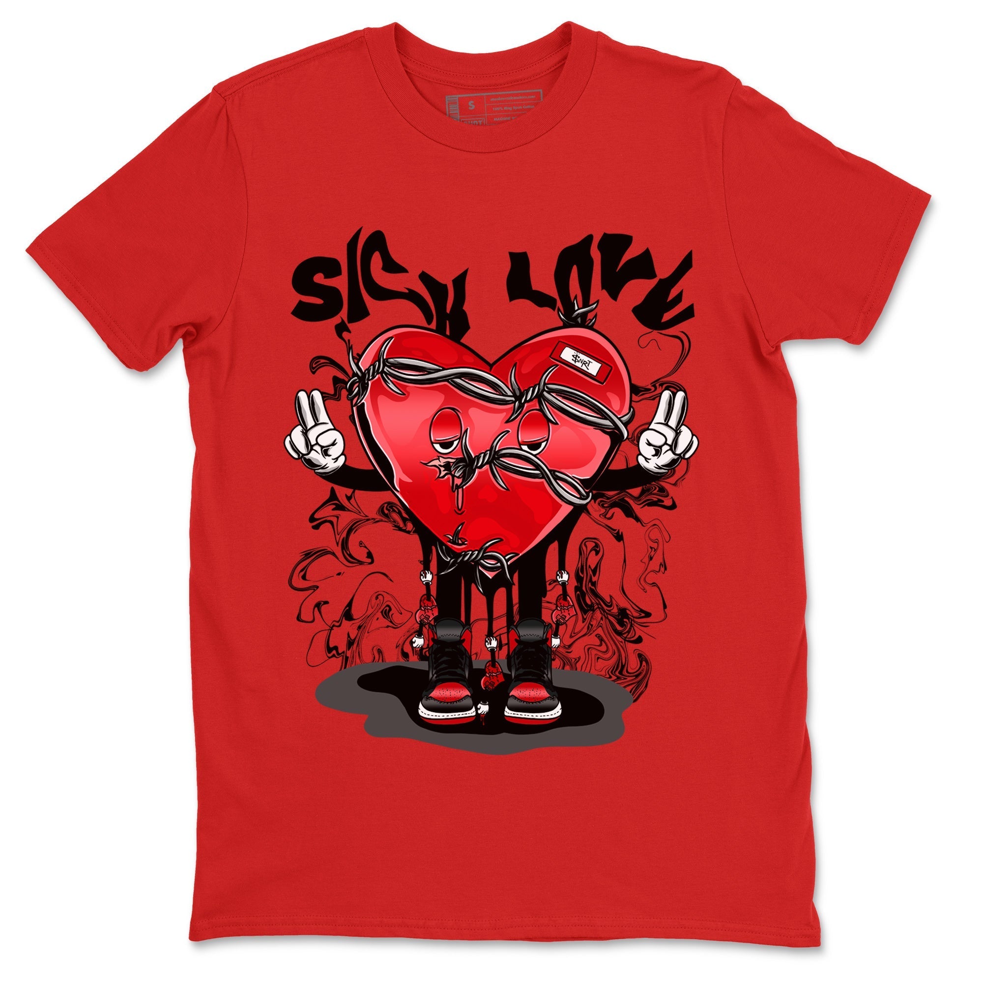 Air Jordan 1 Satin Bred Sneaker Match Tees Sick Love Streetwear Sneaker Shirt Jordan 1 High OG Satin Bred Sneaker Release Tees Unisex Shirts Red 2
