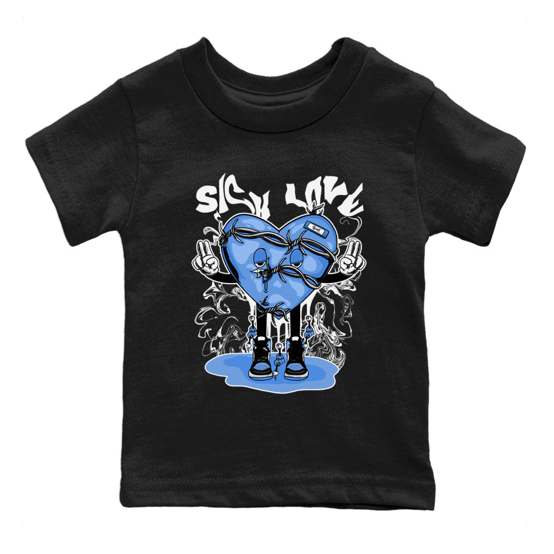 Air Jordan 1 UNC Toe shirt to match jordans Sick Love Streetwear Sneaker Shirt Air Jordan 1 Retro High OG UNC Toe Drip Gear Zone Sneaker Matching Clothing Baby Toddler Black 2 T-Shirt