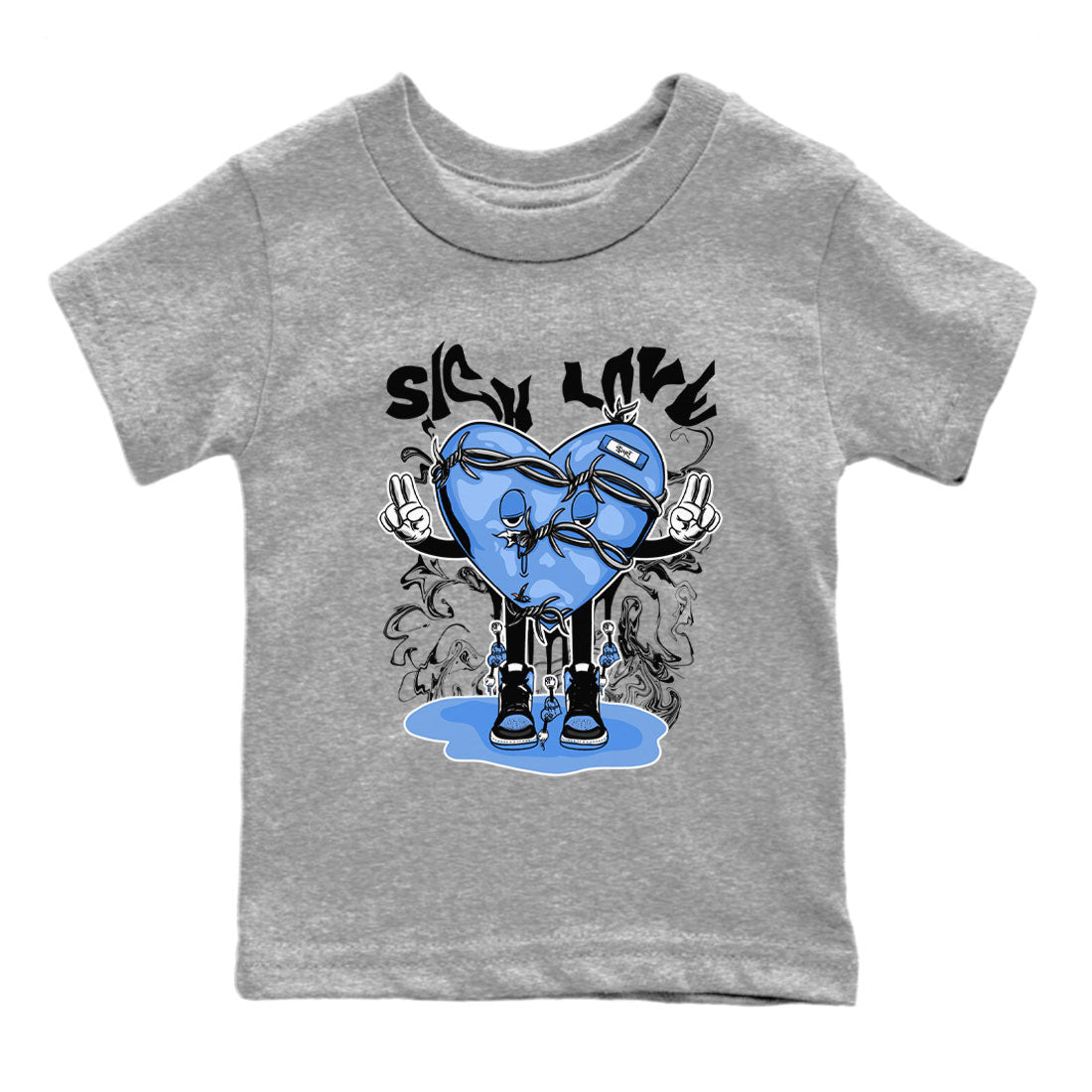 Air Jordan 1 UNC Toe shirt to match jordans Sick Love Streetwear Sneaker Shirt Air Jordan 1 Retro High OG UNC Toe Drip Gear Zone Sneaker Matching Clothing Baby Toddler Heather Grey 2 T-Shirt