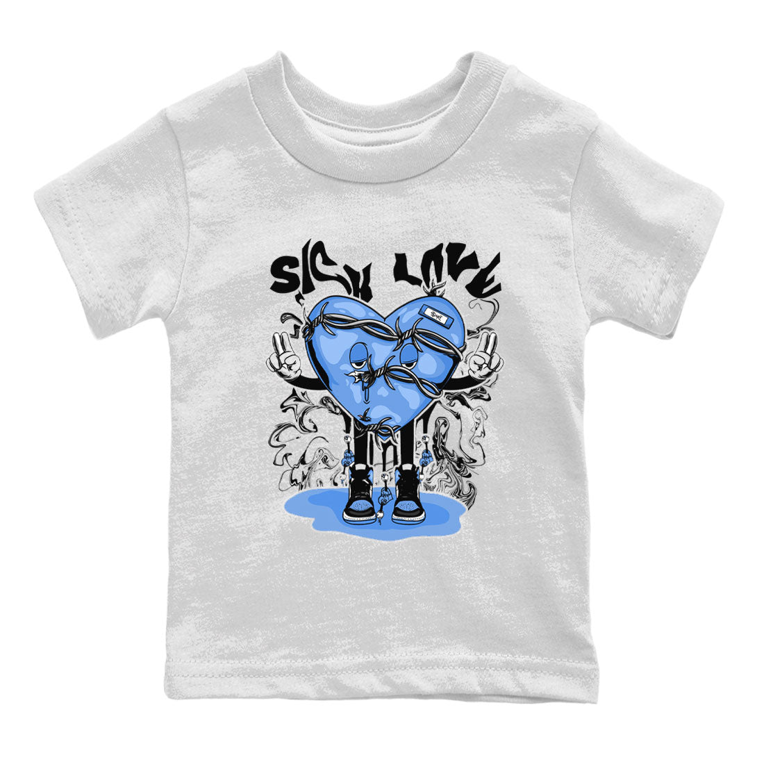 Air Jordan 1 UNC Toe shirt to match jordans Sick Love Streetwear Sneaker Shirt Air Jordan 1 Retro High OG UNC Toe Drip Gear Zone Sneaker Matching Clothing Baby Toddler White 2 T-Shirt