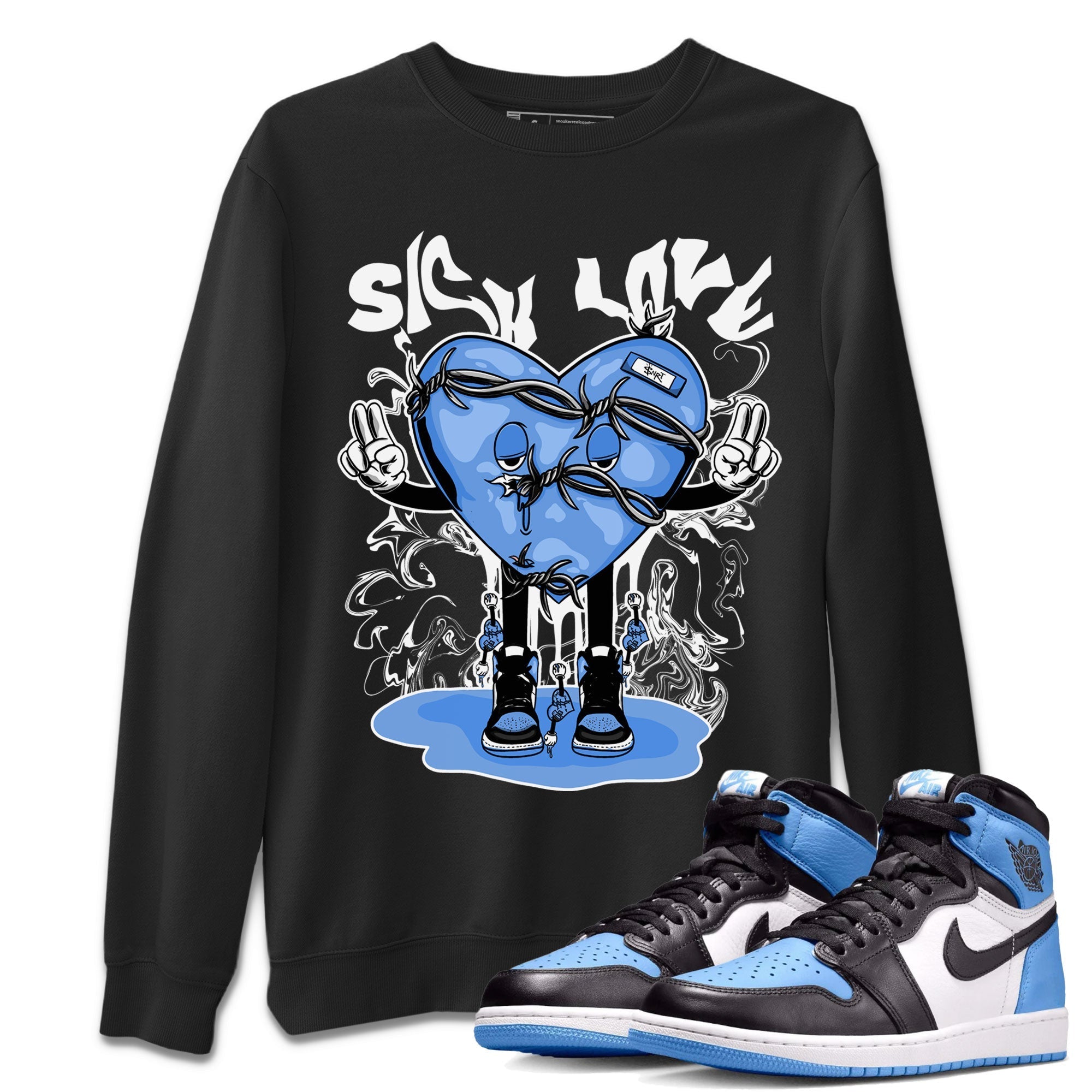 Air Jordan 1 UNC Toe shirt to match jordans Sick Love Streetwear Sneaker Shirt Air Jordan 1 Retro High OG UNC Toe Drip Gear Zone Sneaker Matching Clothing Unisex Black 1 T-Shirt