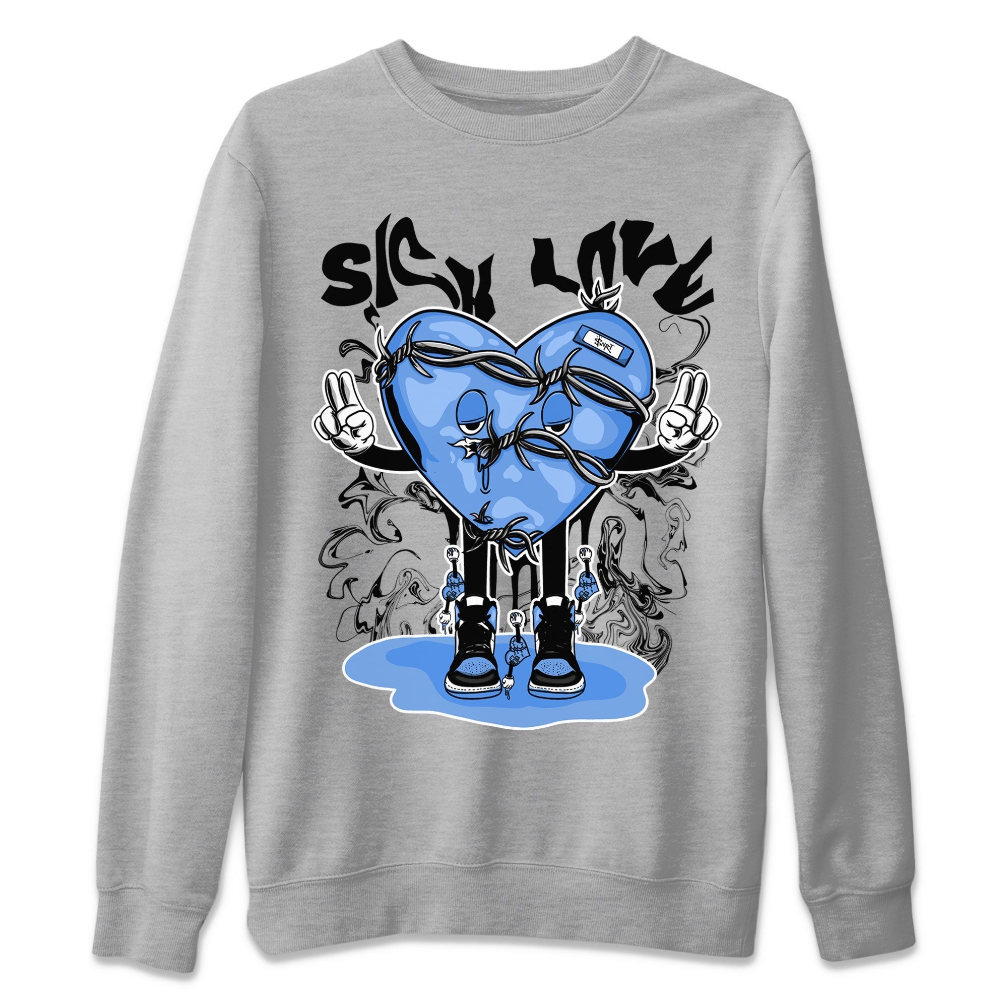 Air Jordan 1 UNC Toe shirt to match jordans Sick Love Streetwear Sneaker Shirt Air Jordan 1 Retro High OG UNC Toe Drip Gear Zone Sneaker Matching Clothing Unisex Heather Grey 2 T-Shirt