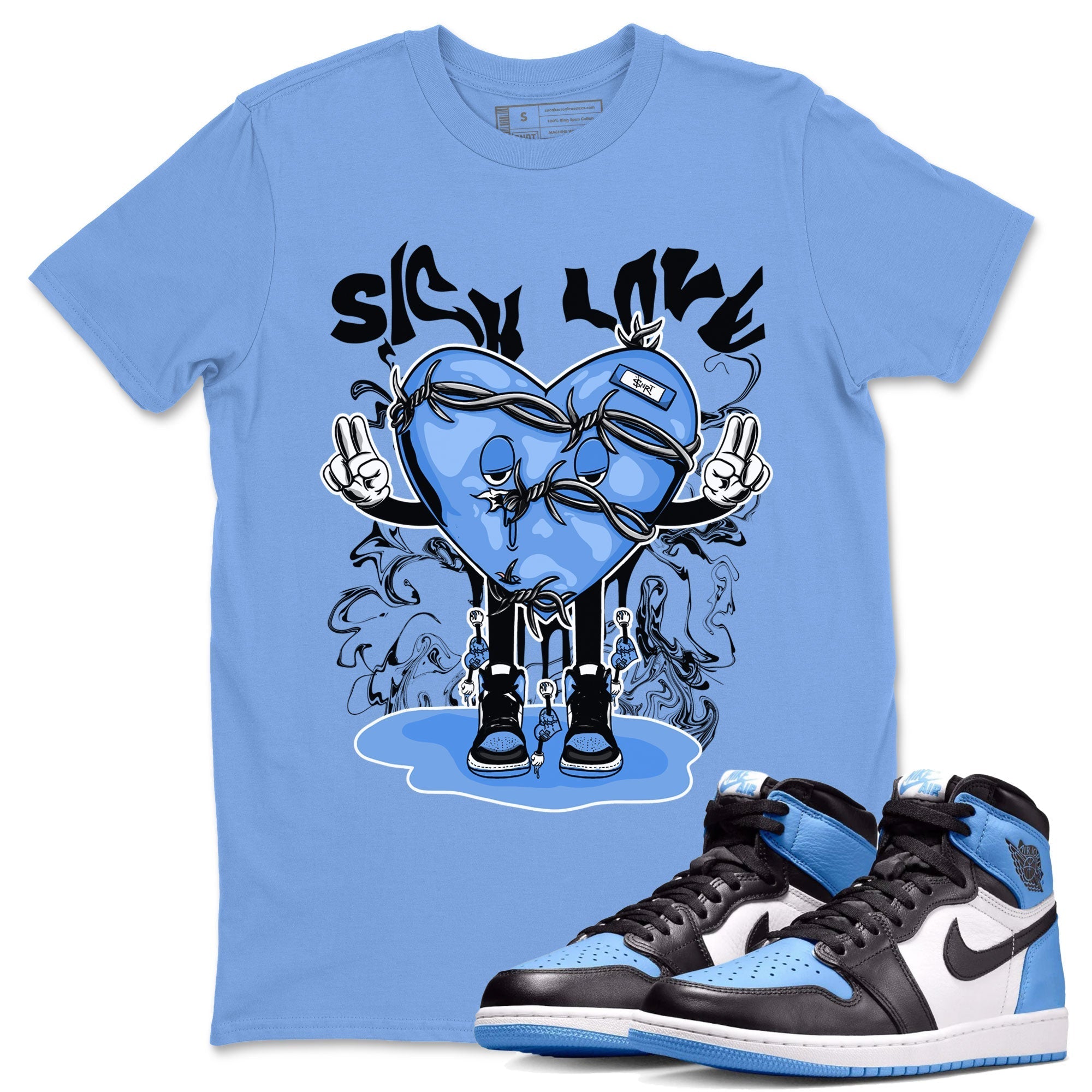Air Jordan 1 UNC Toe shirt to match jordans Sick Love Streetwear Sneaker Shirt Air Jordan 1 Retro High OG UNC Toe Drip Gear Zone Sneaker Matching Clothing Unisex Carolina Blue 1 T-Shirt