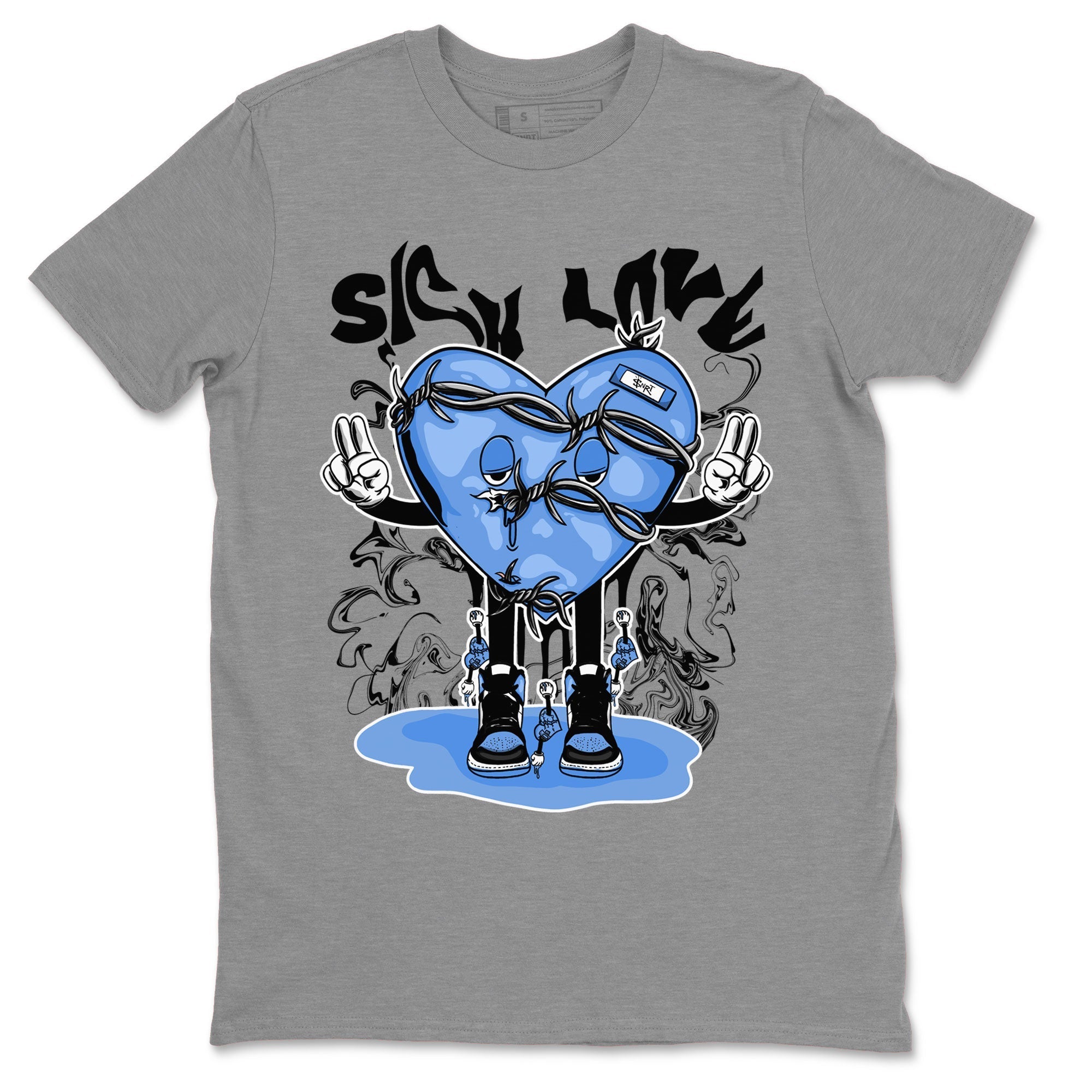 Air Jordan 1 UNC Toe shirt to match jordans Sick Love Streetwear Sneaker Shirt Air Jordan 1 Retro High OG UNC Toe Drip Gear Zone Sneaker Matching Clothing Unisex Heather Grey 2 T-Shirt