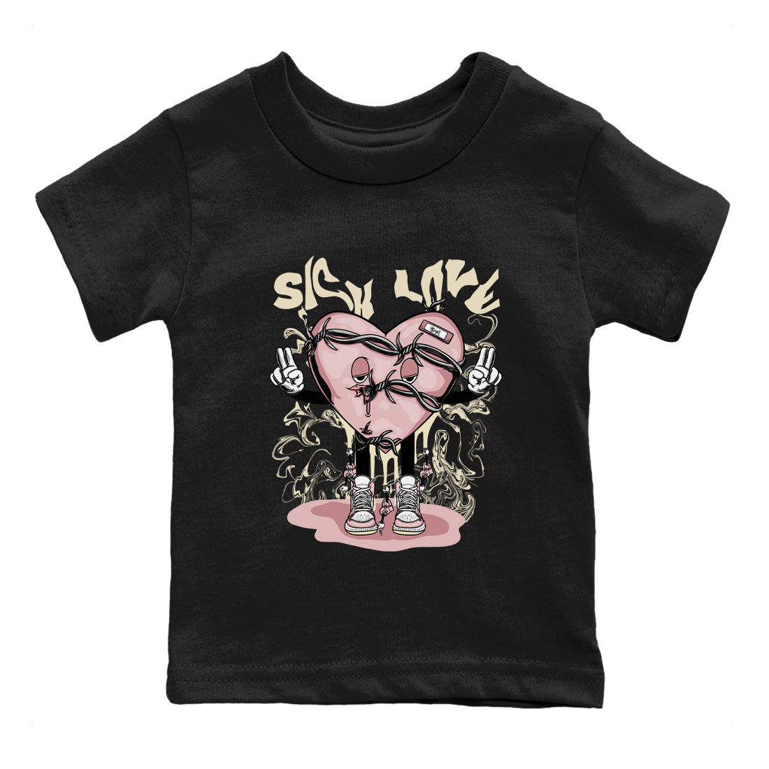Air Jordan 1 Washed Pink Sneaker Match Tees Sick Love Streetwear Sneaker Shirt Jordan 1 High OG Washed Pink Sneaker Release Tees Kids Shirts Black 2
