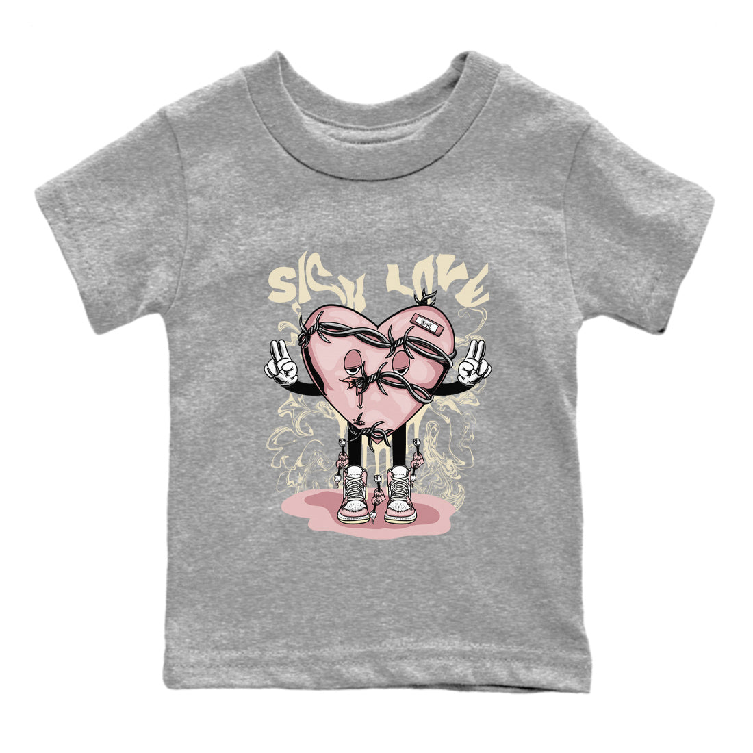 Air Jordan 1 Washed Pink Sneaker Match Tees Sick Love Streetwear Sneaker Shirt Jordan 1 High OG Washed Pink Sneaker Release Tees Kids Shirts Heather Grey 2