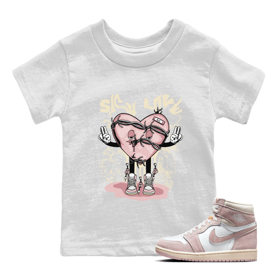 Air Jordan 1 Washed Pink Sneaker Match Tees Sick Love Streetwear Sneaker Shirt Jordan 1 High OG Washed Pink Sneaker Release Tees Kids Shirts White 1