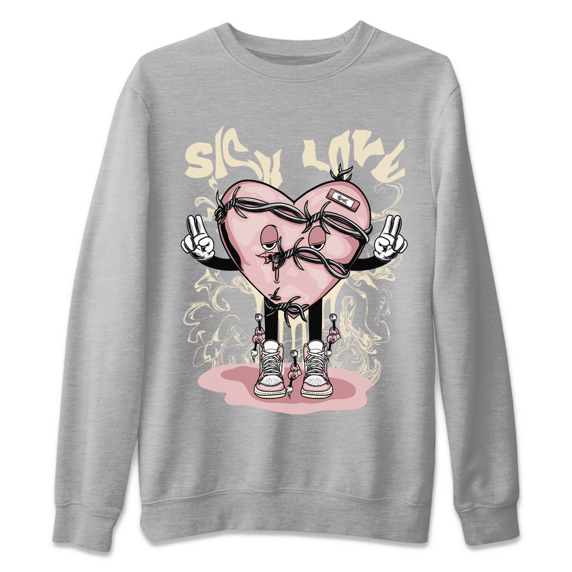 Air Jordan 1 Washed Pink Sneaker Match Tees Sick Love Streetwear Sneaker Shirt Jordan 1 High OG Washed Pink Sneaker Release Tees Unisex Shirts Heather Grey 2