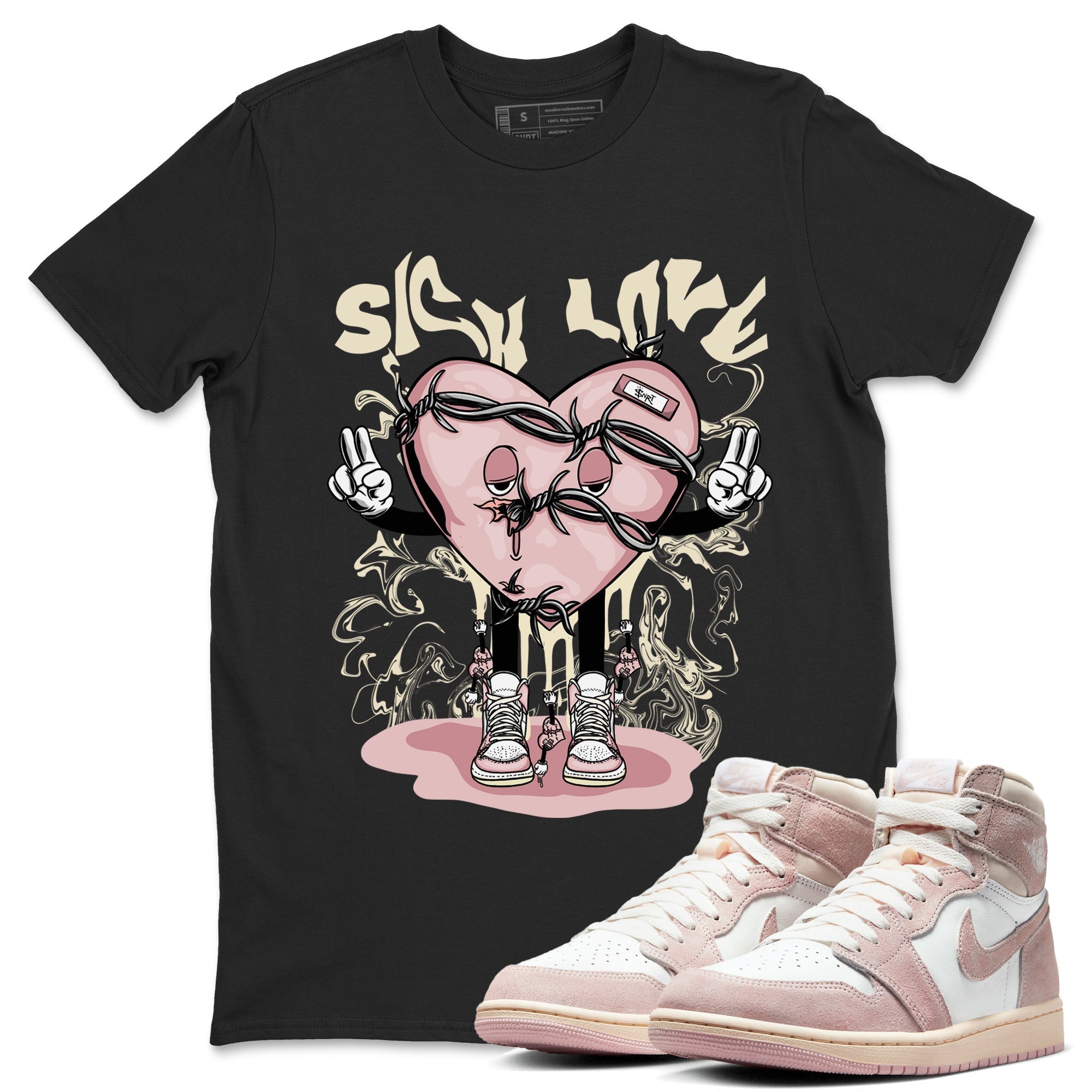 Air Jordan 1 Washed Pink Sneaker Match Tees Sick Love Streetwear Sneaker Shirt Jordan 1 High OG Washed Pink Sneaker Release Tees Unisex Shirts Black 1