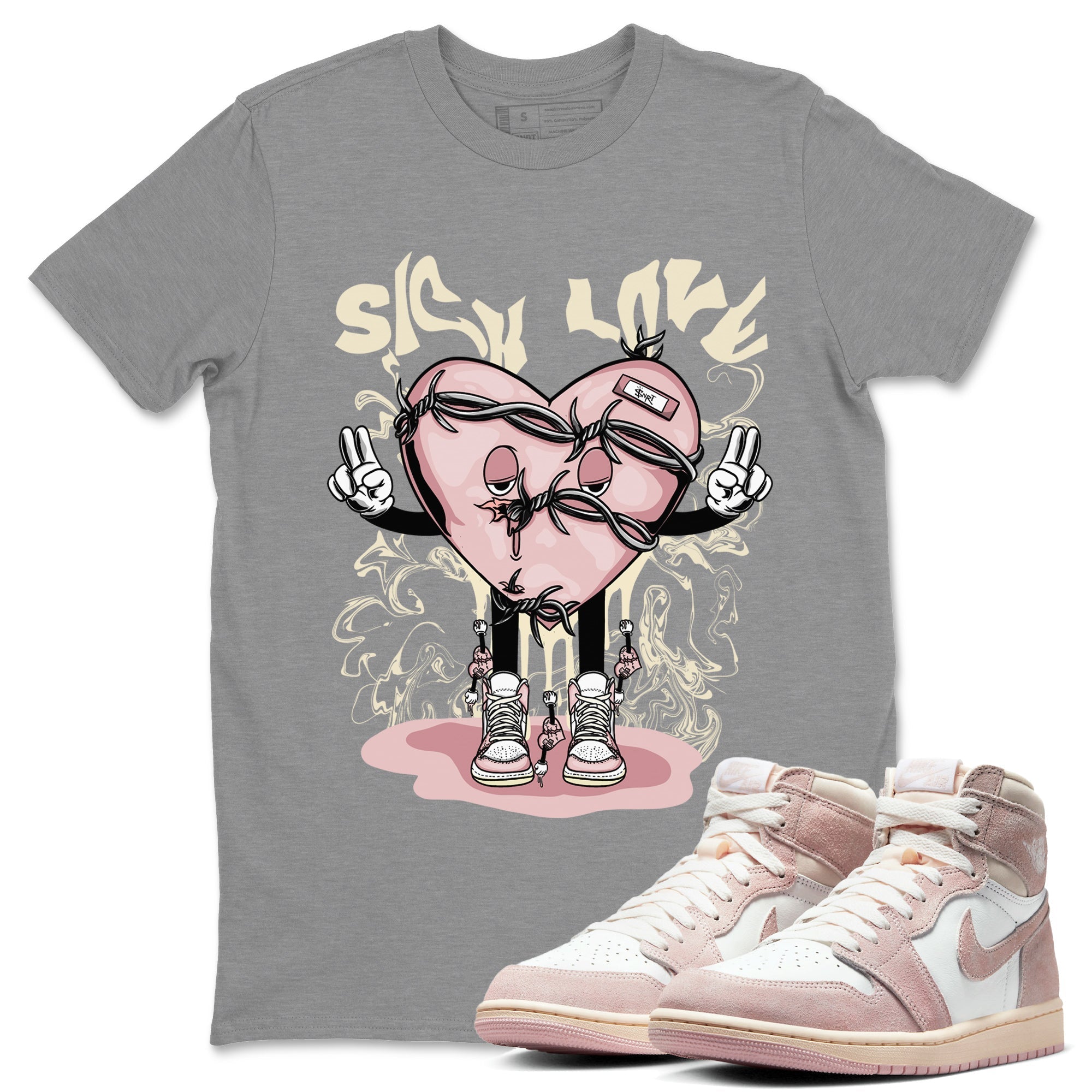 Air Jordan 1 Washed Pink Sneaker Match Tees Sick Love Streetwear Sneaker Shirt Jordan 1 High OG Washed Pink Sneaker Release Tees Unisex Shirts Heather Grey 1