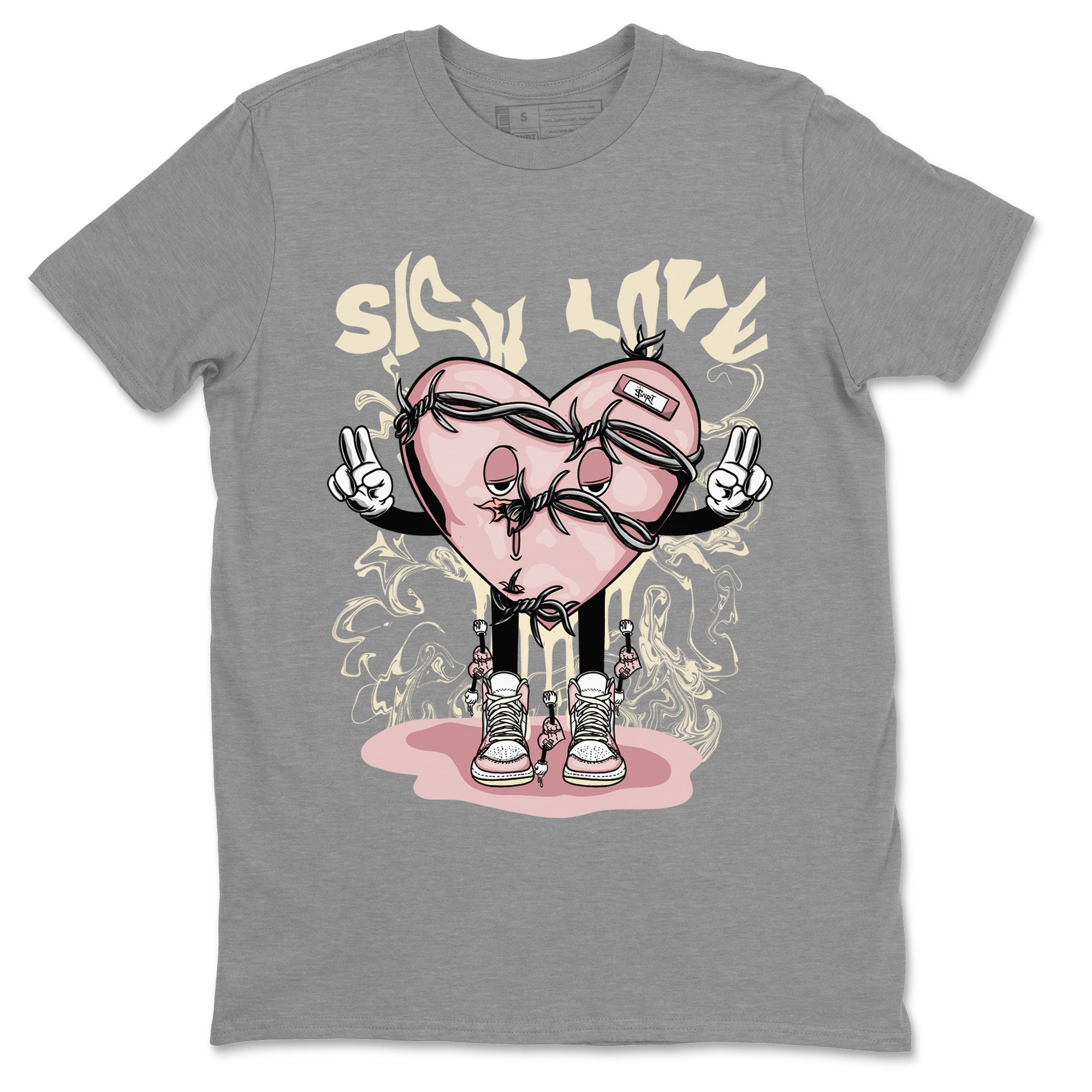 Air Jordan 1 Washed Pink Sneaker Match Tees Sick Love Streetwear Sneaker Shirt Jordan 1 High OG Washed Pink Sneaker Release Tees Unisex Shirts Heather Grey 2
