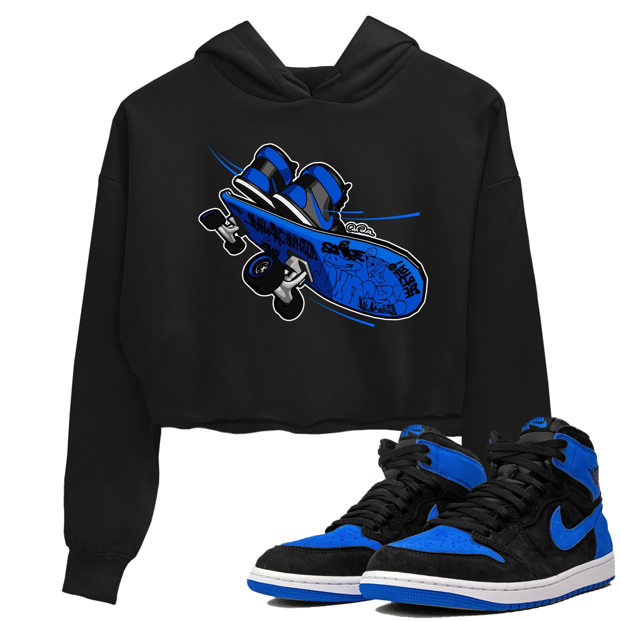 Air Jordan 1 Royal Reimagined shirt to match jordans Skateboard sneaker tees AJ1 Royal Reimagined Drip Gear Zone Black 1 Crop T-Shirt