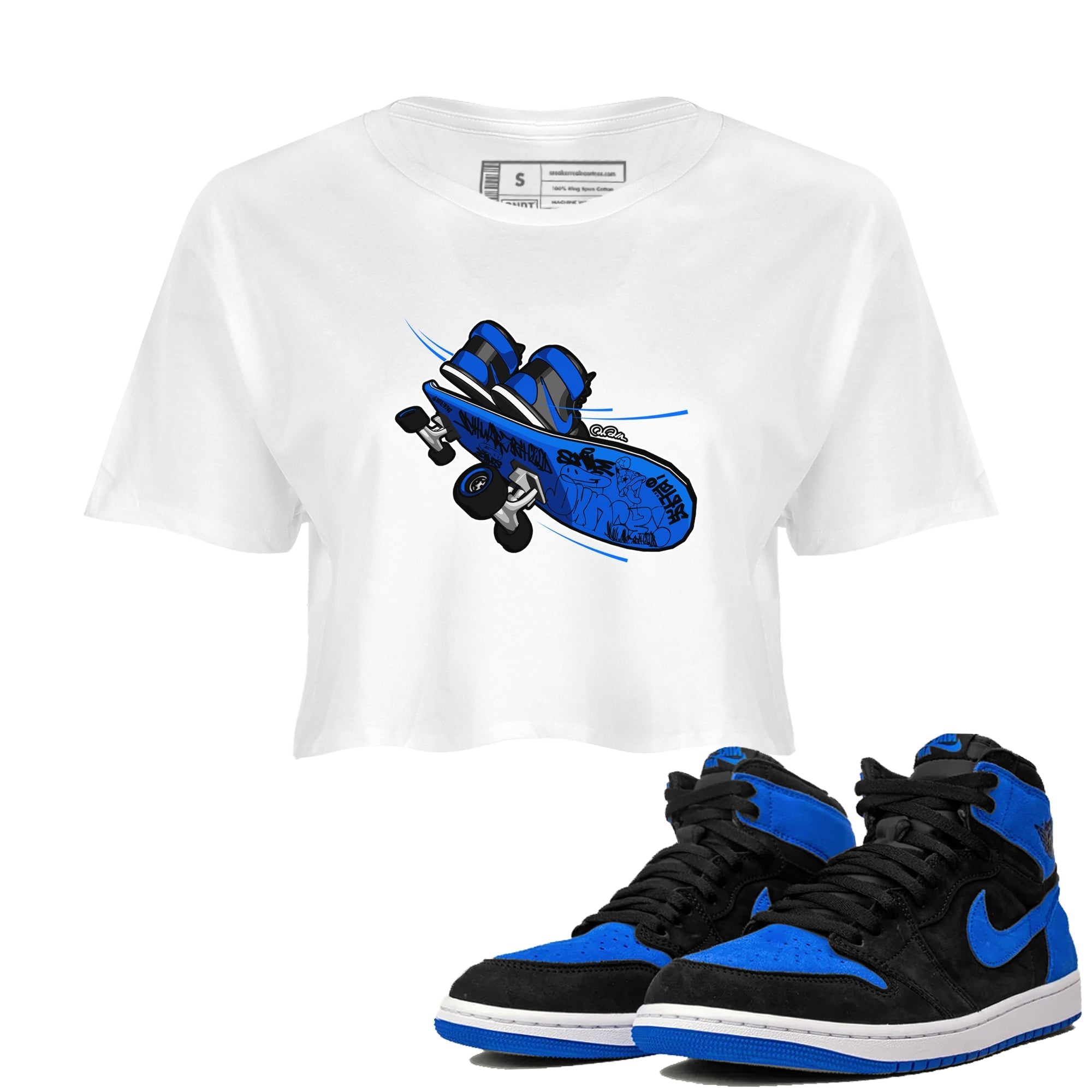 Air Jordan 1 Royal Reimagined shirt to match jordans Skateboard sneaker tees AJ1 Royal Reimagined Drip Gear Zone White 1 Crop T-Shirt