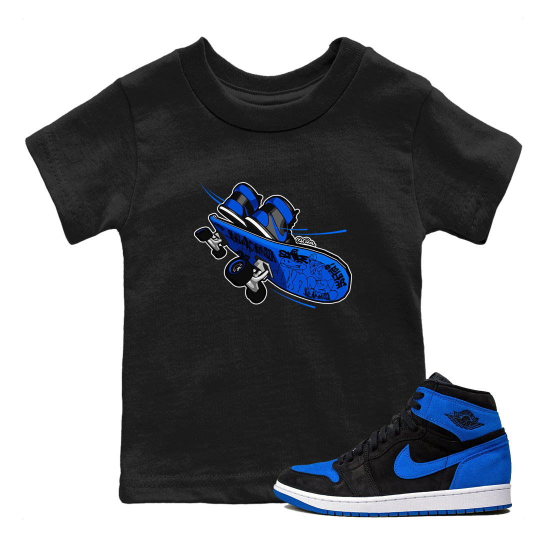 Air Jordan 1 Royal Reimagined shirt to match jordans Skateboard sneaker tees AJ1 Royal Reimagined Drip Gear Zone Kids Baby Toddler sneaker shirts Black 1 T-Shirt