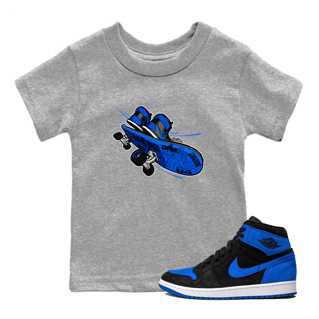 Air Jordan 1 Royal Reimagined shirt to match jordans Skateboard sneaker tees AJ1 Royal Reimagined Drip Gear Zone Kids Baby Toddler sneaker shirts Heather Grey 1 T-Shirt