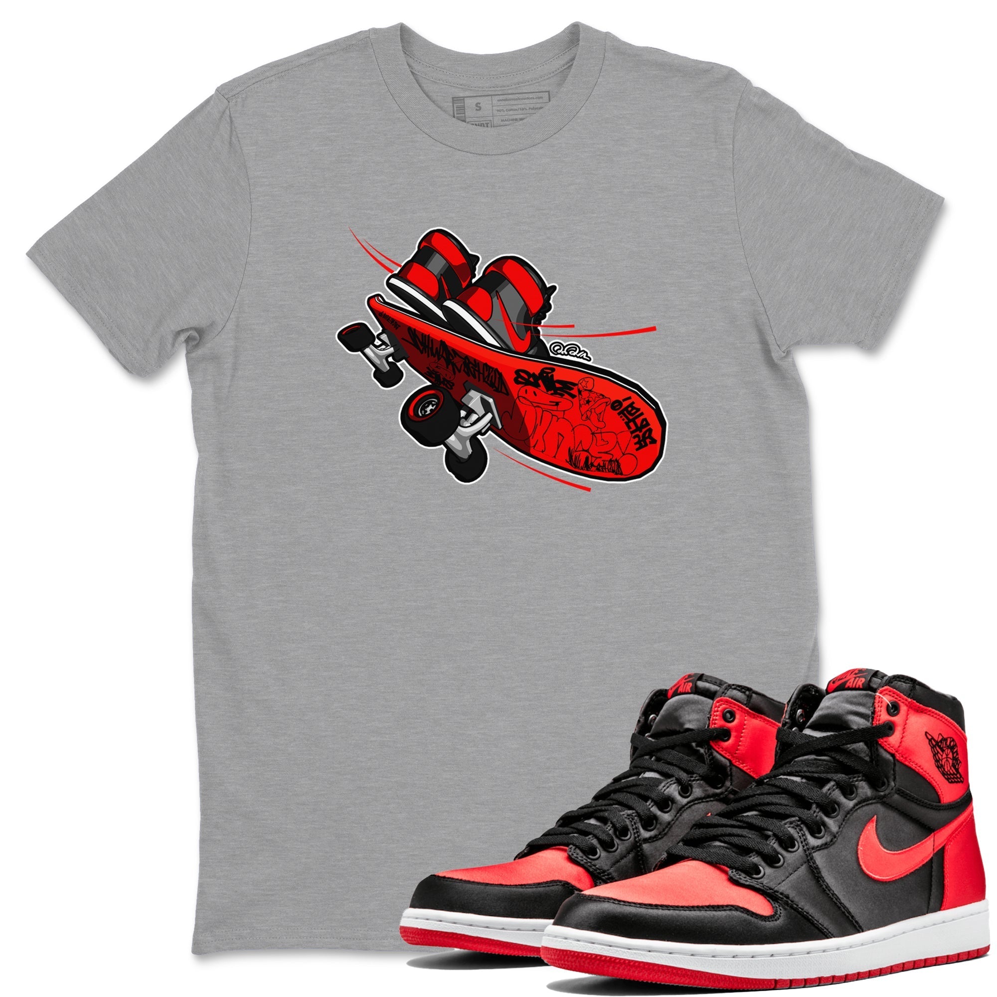 Air Jordan 1 Satin Bred shirt to match jordans Skateboard sneaker tees AJ1 Satin Bred SNRT Sneaker Release Tees Unisex Heather Grey 1 T-Shirt