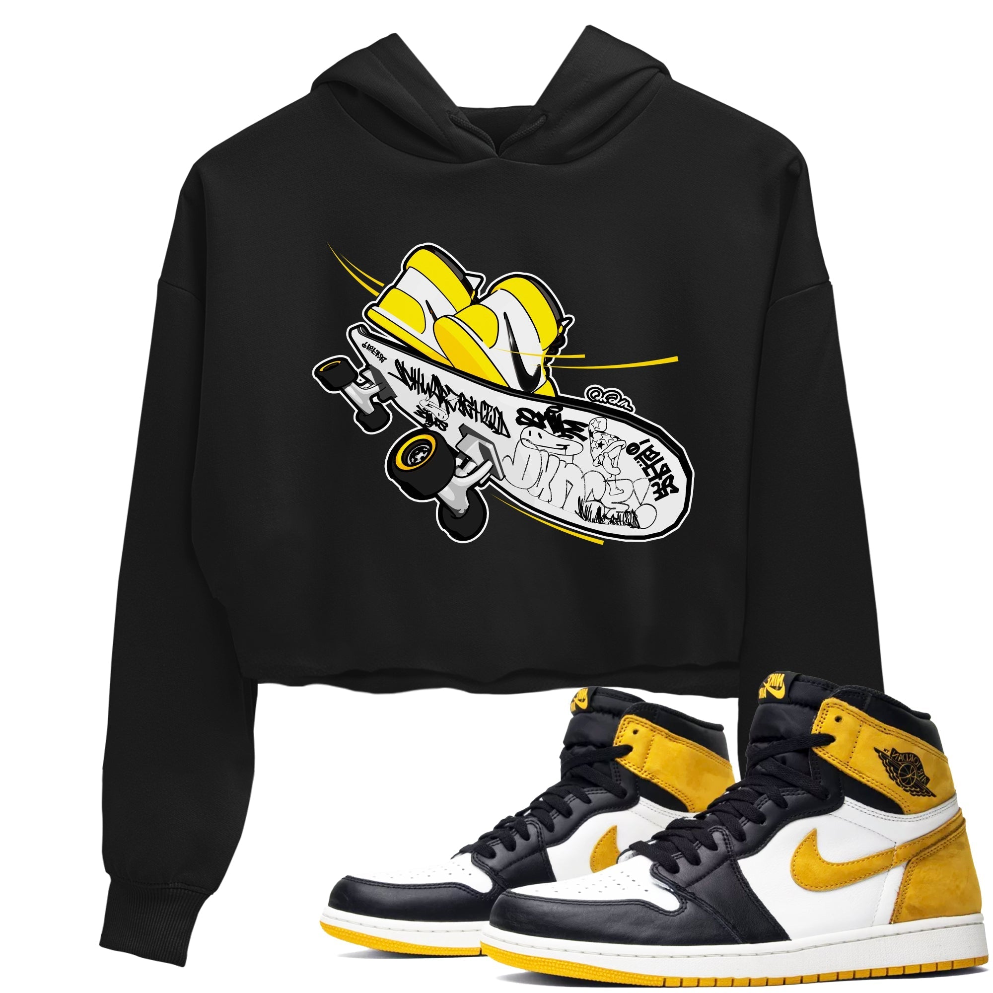 1s Yellow Ochre shirt to match jordans Skateboard sneaker tees streetwear brand Air Jordan 1 Yellow Ochre Drip Gear Zone Brand Black 1 crop length shirt