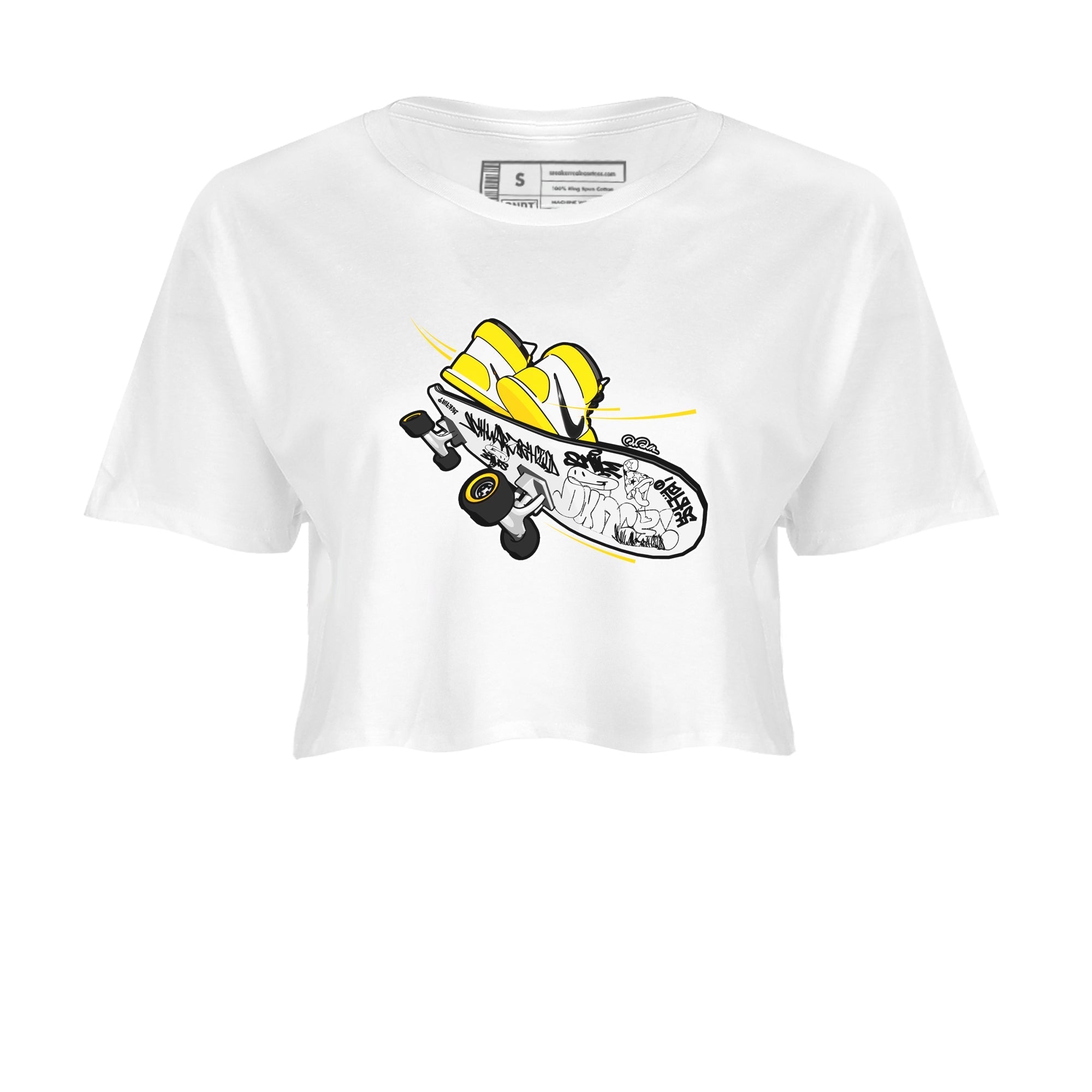 1s Yellow Ochre shirt to match jordans Skateboard sneaker tees streetwear brand Air Jordan 1 Yellow Ochre Drip Gear Zone Brand White 2 crop length shirt