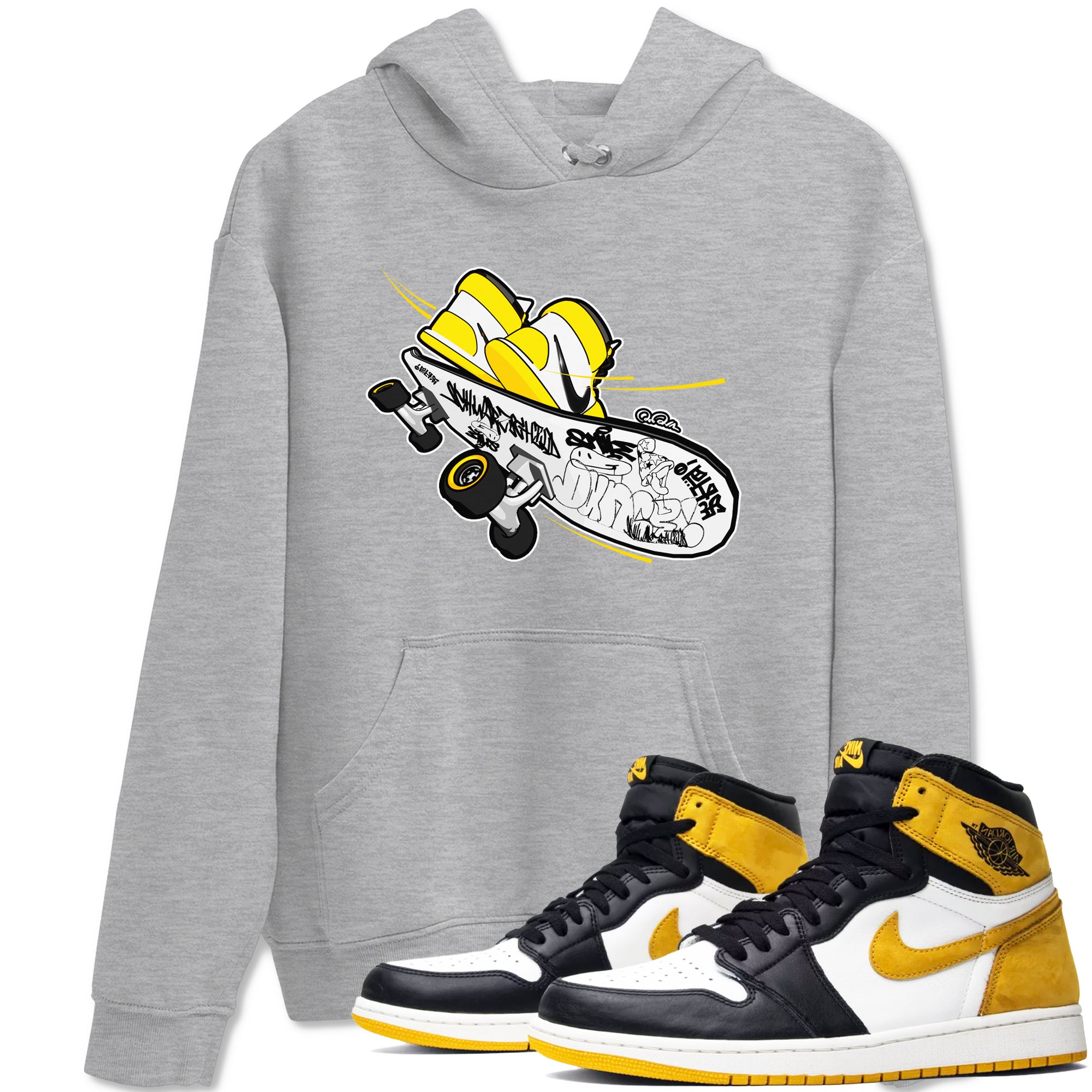 1s Yellow Ochre shirt to match jordans Skateboard sneaker tees streetwear brand Air Jordan 1 Yellow Ochre Drip Gear Zone Brand unisex cotton Heather Grey 1 crew neck shirt
