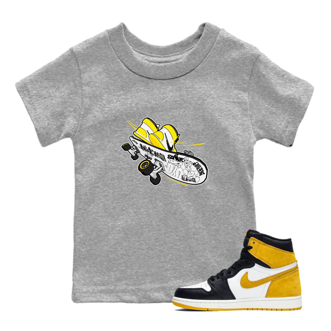 1s Yellow Ochre shirt to match jordans Skateboard sneaker tees streetwear brand Air Jordan 1 Yellow Ochre Drip Gear Zone Brand baby toddler Heather Grey 1 cotton Shirt