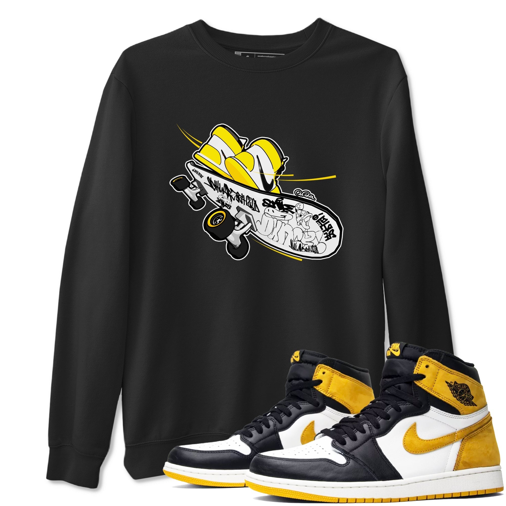 1s Yellow Ochre shirt to match jordans Skateboard sneaker tees streetwear brand Air Jordan 1 Yellow Ochre Drip Gear Zone Brand unisex cotton Black 1 crew neck shirt