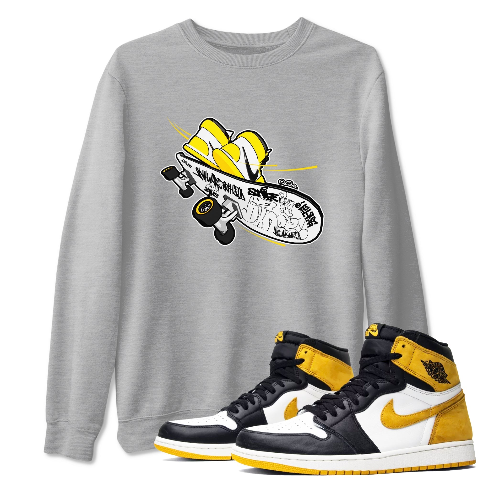 1s Yellow Ochre shirt to match jordans Skateboard sneaker tees streetwear brand Air Jordan 1 Yellow Ochre Drip Gear Zone Brand unisex cotton Heather Grey 1 crew neck shirt