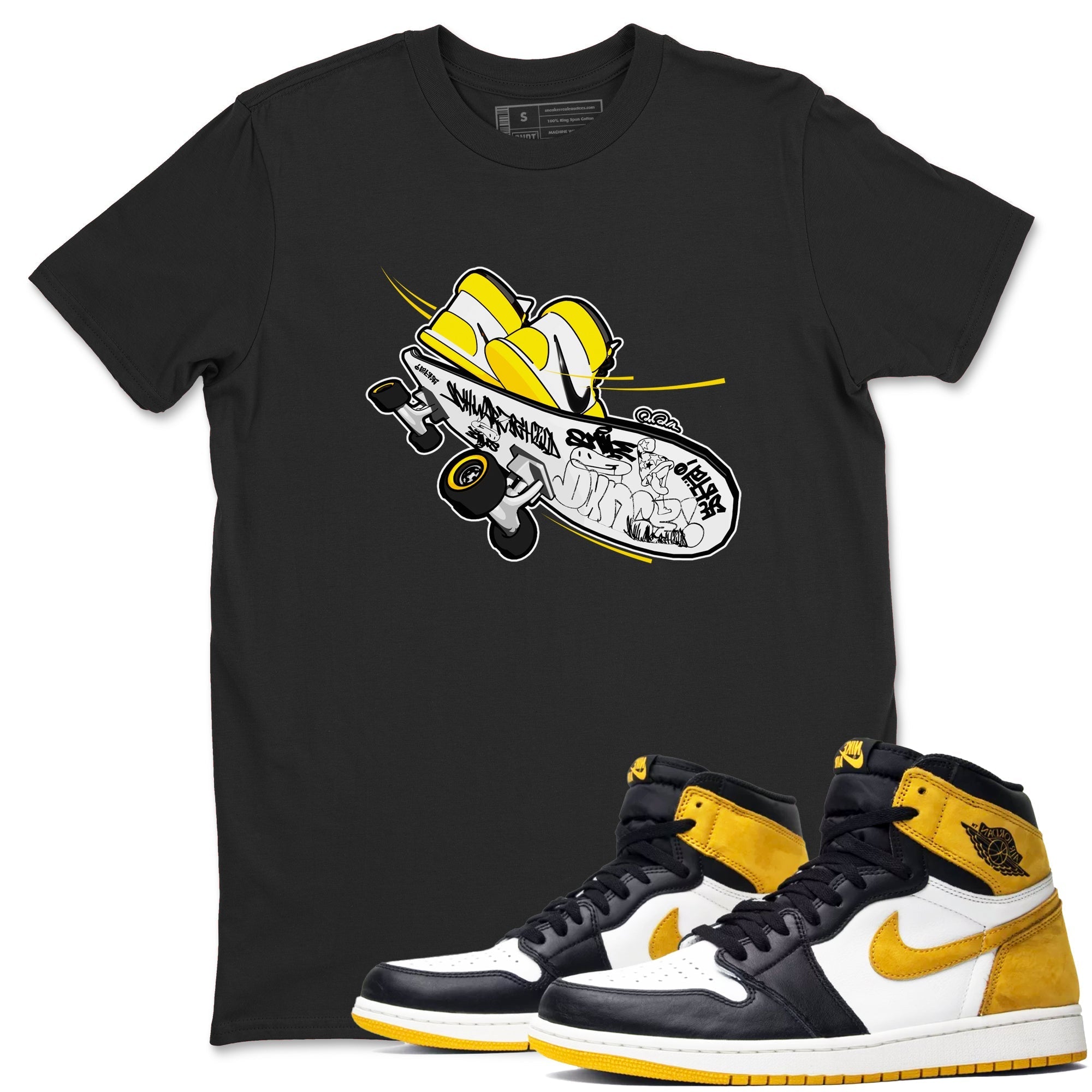 1s Yellow Ochre shirt to match jordans Skateboard sneaker tees streetwear brand Air Jordan 1 Yellow Ochre Drip Gear Zone Brand unisex cotton Black 1 crew neck shirt