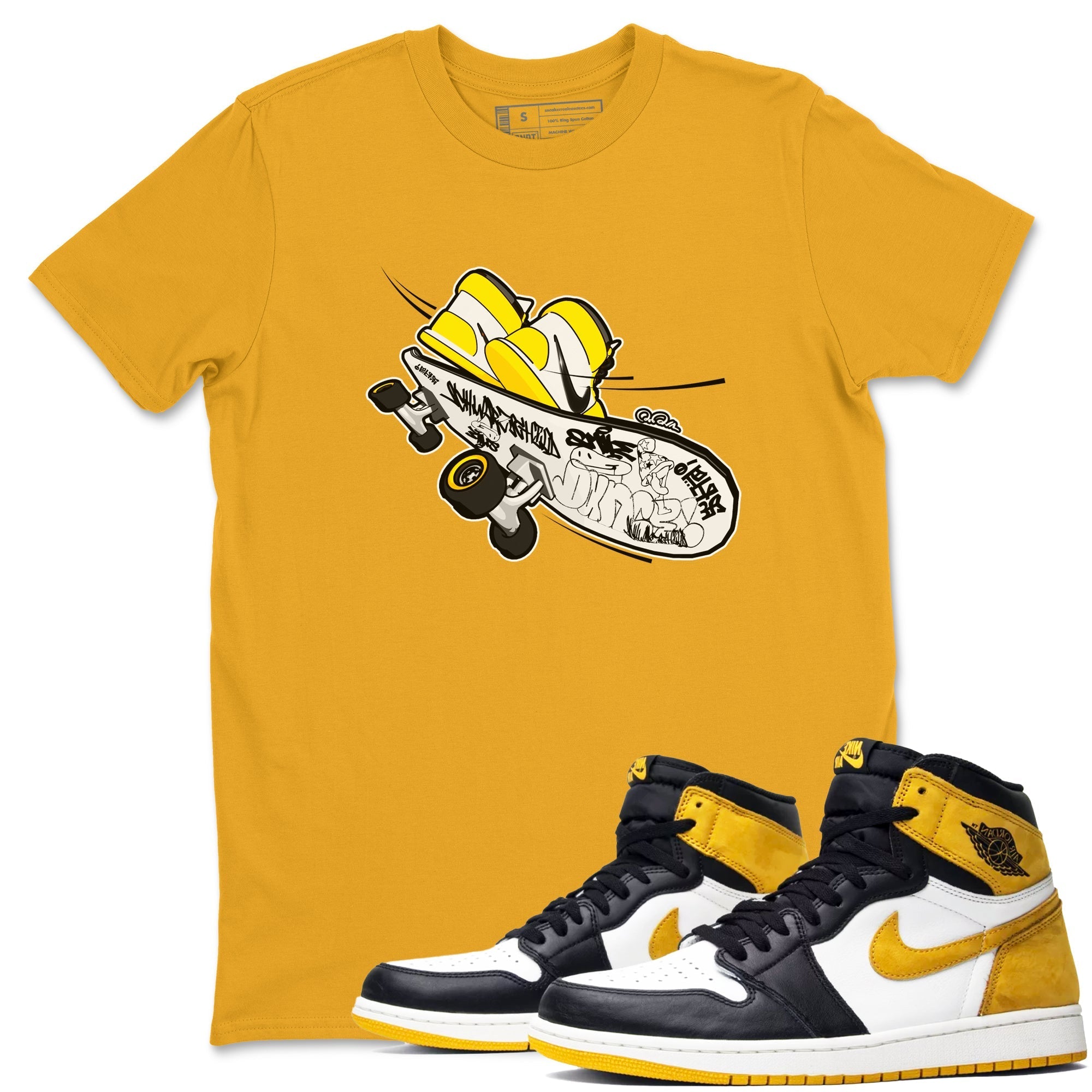 1s Yellow Ochre shirt to match jordans Skateboard sneaker tees streetwear brand Air Jordan 1 Yellow Ochre Drip Gear Zone Brand unisex cotton Gold 1 crew neck shirt