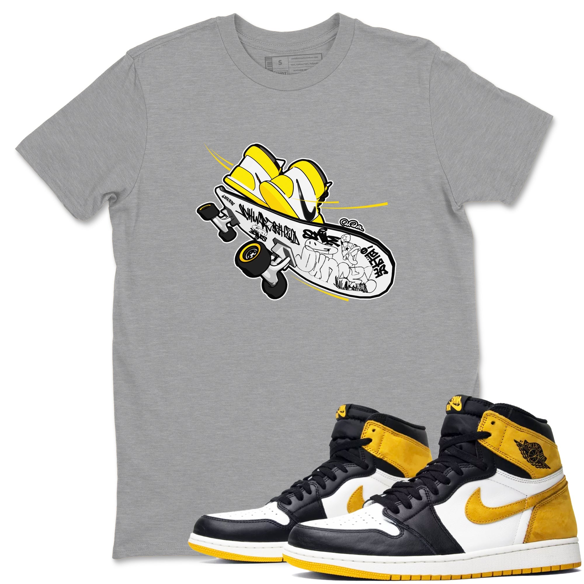 1s Yellow Ochre shirt to match jordans Skateboard sneaker tees streetwear brand Air Jordan 1 Yellow Ochre Drip Gear Zone Brand unisex cotton Heather Grey 1 crew neck shirt
