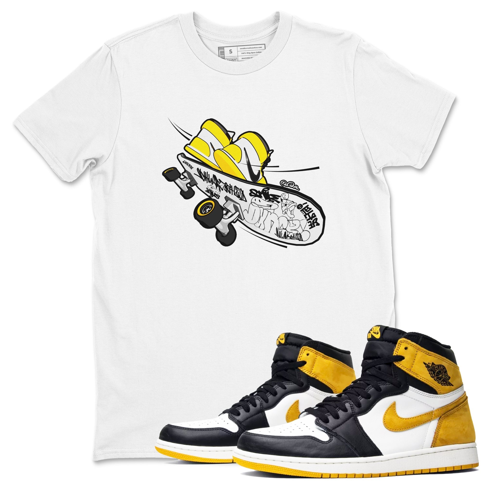 1s Yellow Ochre shirt to match jordans Skateboard sneaker tees streetwear brand Air Jordan 1 Yellow Ochre Drip Gear Zone Brand unisex cotton White 1 crew neck shirt
