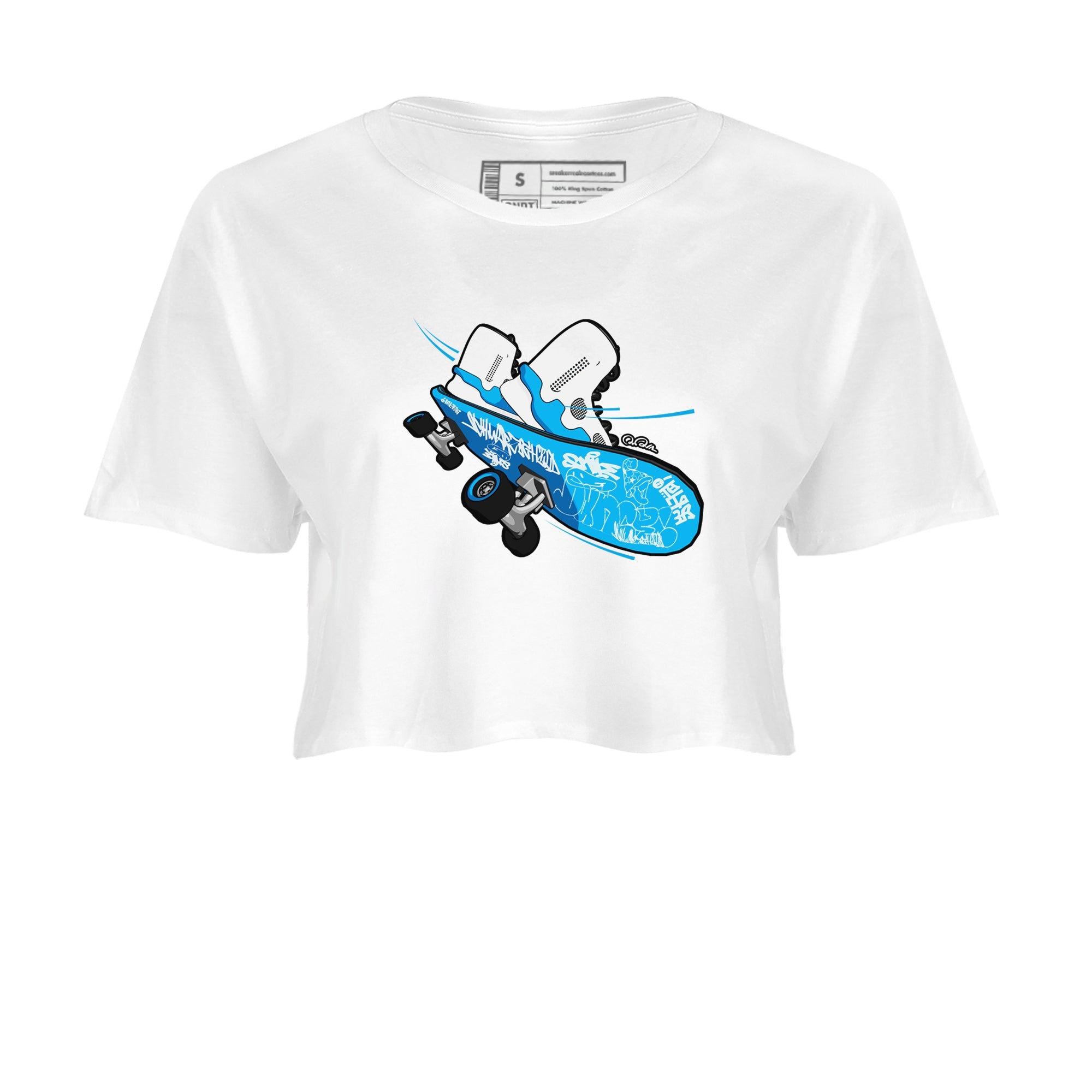 9s Powder Blue shirt to match jordans Skateboard sneaker tees Air Jordan 9 Powder Blue Drip Gear Zone White 2 crop length shirt