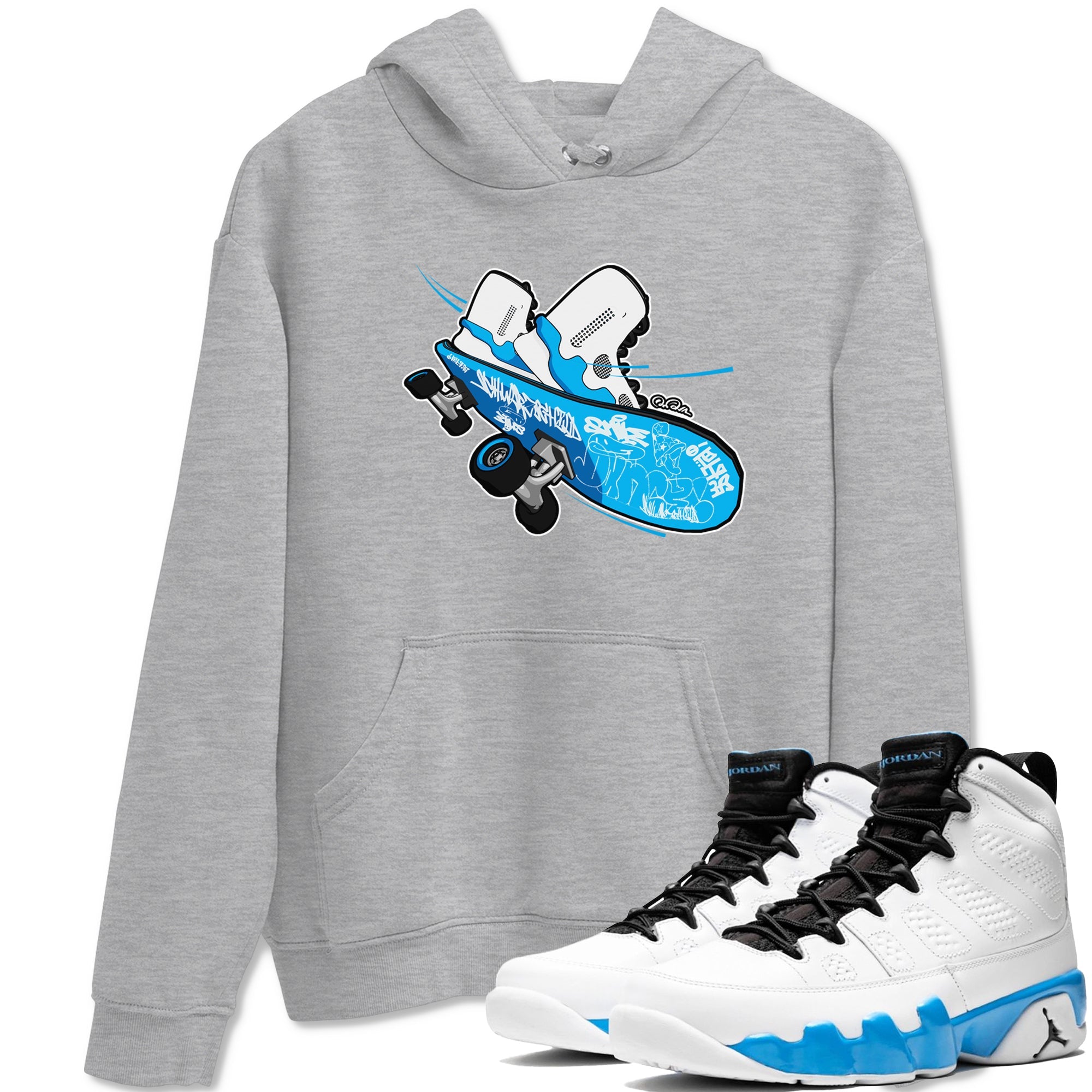 9s Powder Blue shirt to match jordans Skateboard sneaker tees Air Jordan 9 Powder Blue Drip Gear Zone unisex cotton Heather Grey 1 crew neck shirt