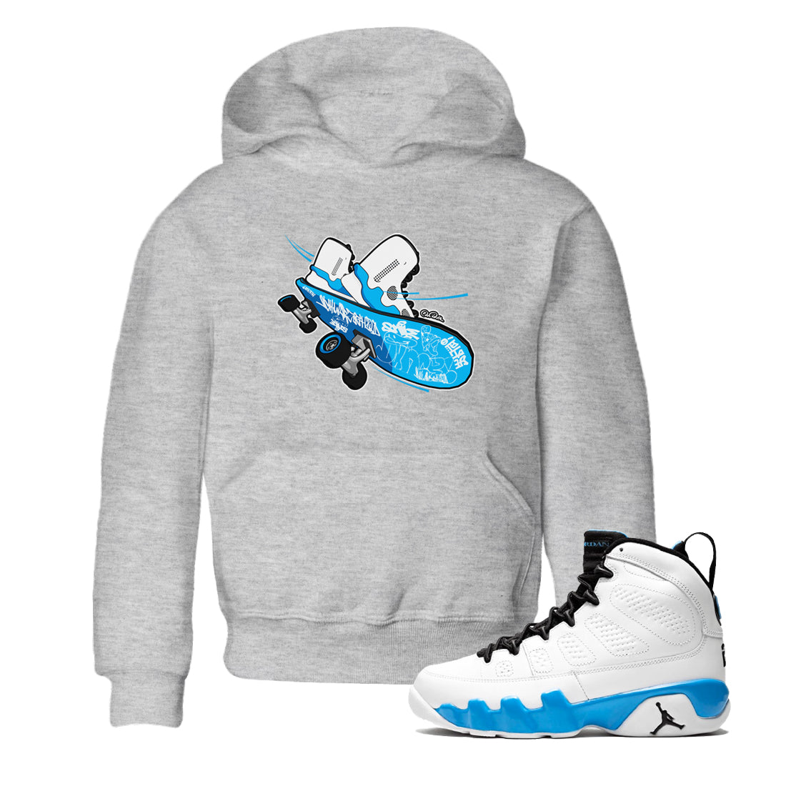 9s Powder Blue shirt to match jordans Skateboard sneaker tees Air Jordan 9 Powder Blue Drip Gear Zone baby toddler Heather Grey 1 cotton Shirt
