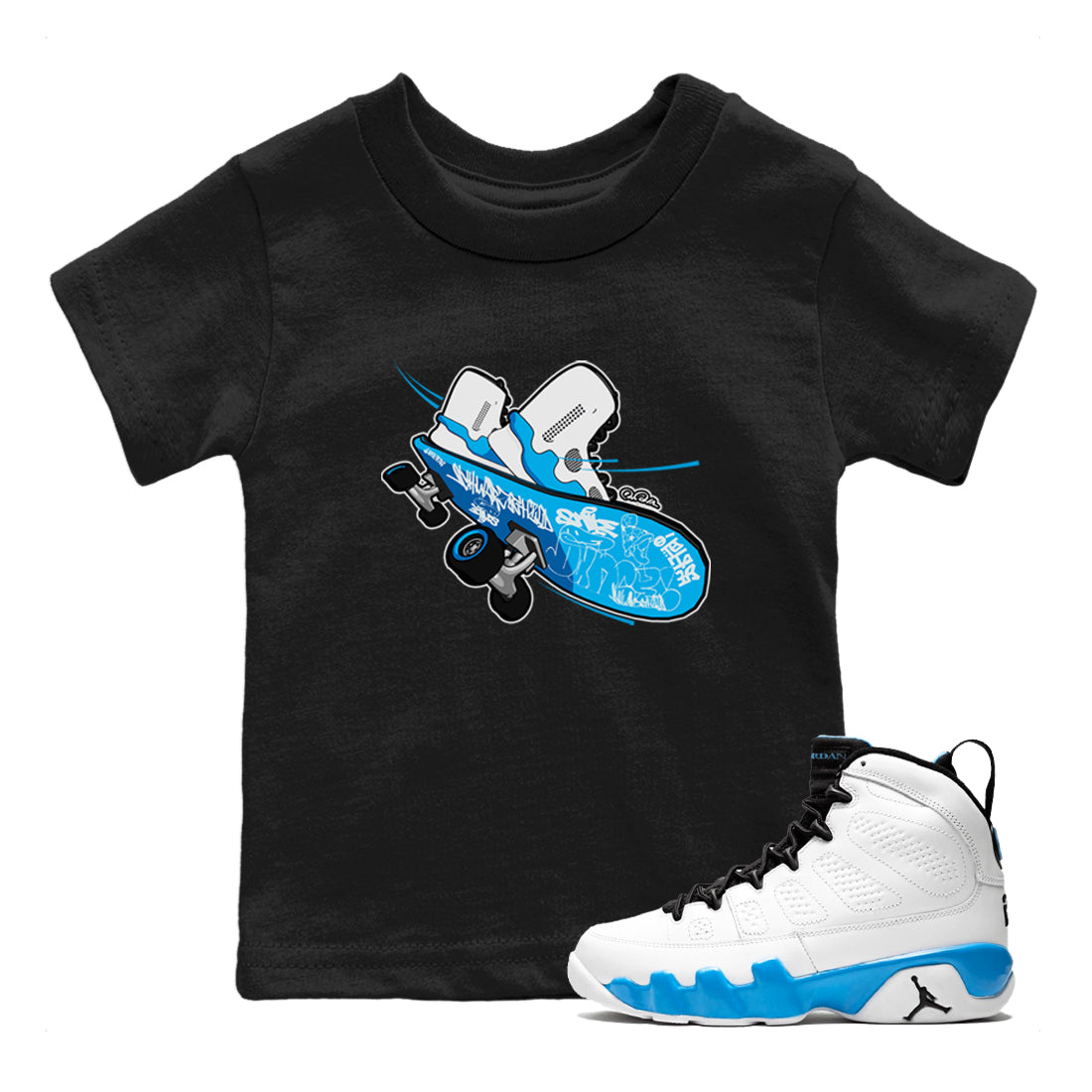 9s Powder Blue shirt to match jordans Skateboard sneaker tees Air Jordan 9 Powder Blue Drip Gear Zone baby toddler Black 1 cotton Shirt