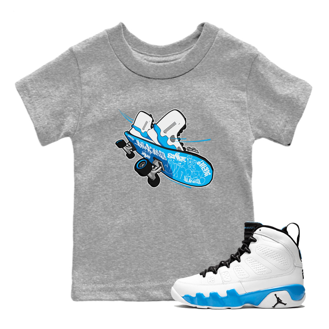 9s Powder Blue shirt to match jordans Skateboard sneaker tees Air Jordan 9 Powder Blue Drip Gear Zone baby toddler Heather Grey 1 cotton Shirt