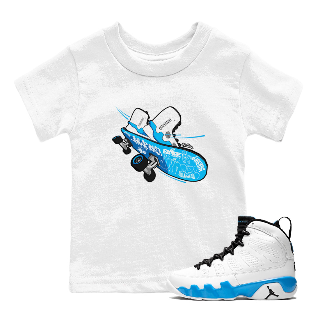 9s Powder Blue shirt to match jordans Skateboard sneaker tees Air Jordan 9 Powder Blue Drip Gear Zone baby toddler White 1 cotton Shirt