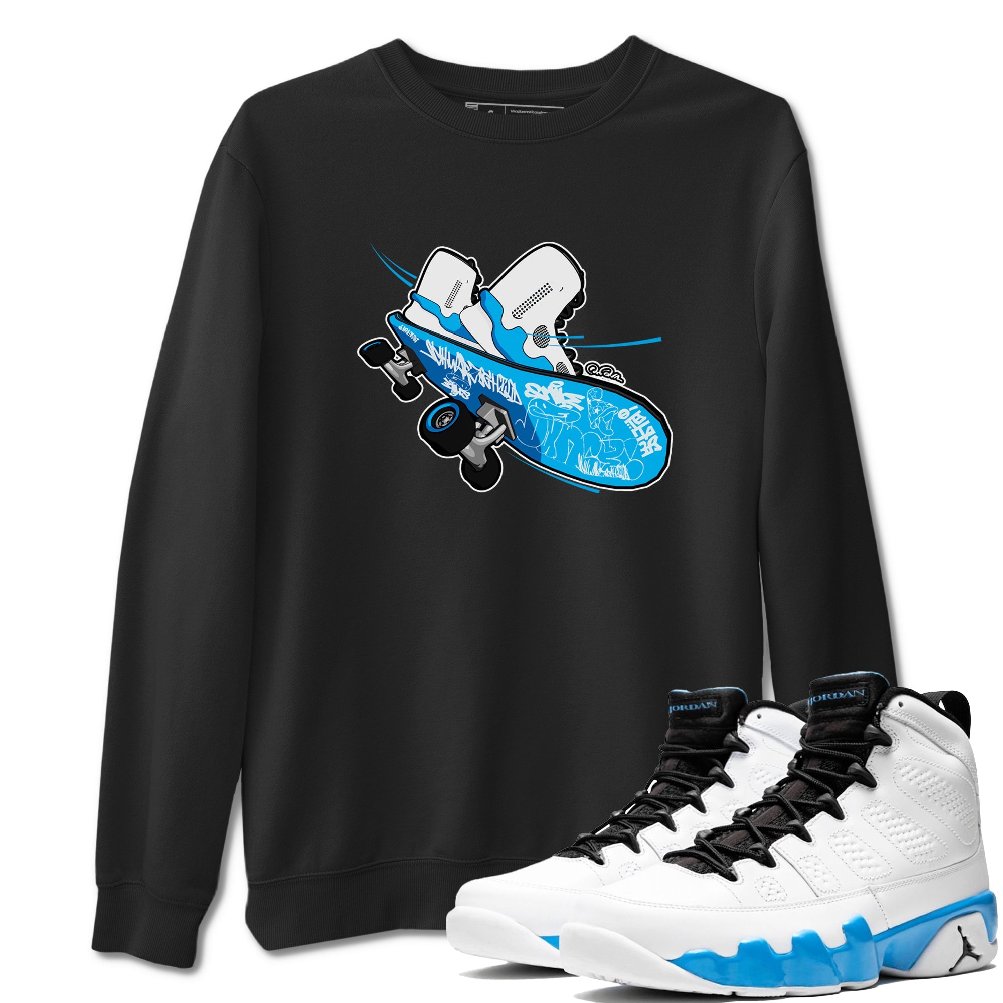 9s Powder Blue shirt to match jordans Skateboard sneaker tees Air Jordan 9 Powder Blue Drip Gear Zone unisex cotton Black 1 crew neck shirt