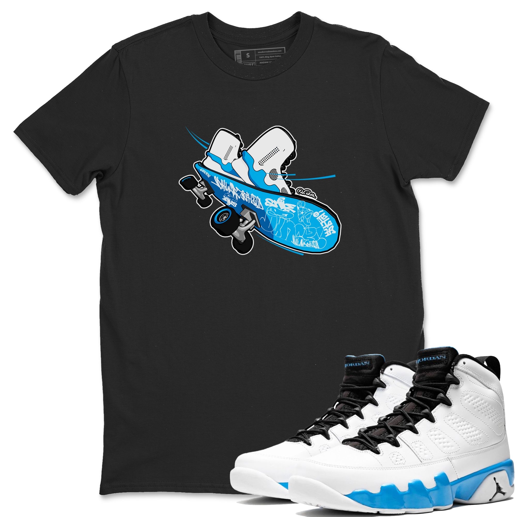 9s Powder Blue shirt to match jordans Skateboard sneaker tees Air Jordan 9 Powder Blue Drip Gear Zone unisex cotton Black 1 crew neck shirt