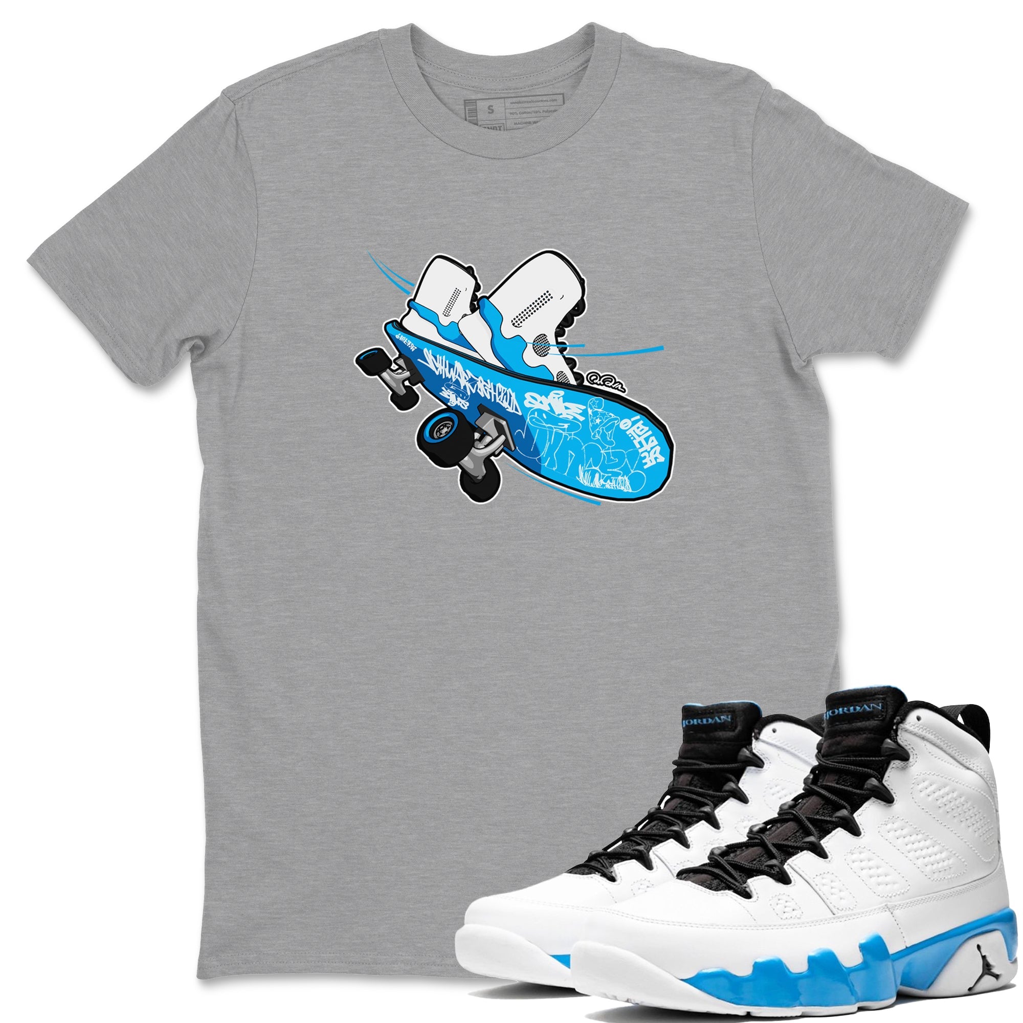 9s Powder Blue shirt to match jordans Skateboard sneaker tees Air Jordan 9 Powder Blue Drip Gear Zone unisex cotton Heather Grey 1 crew neck shirt
