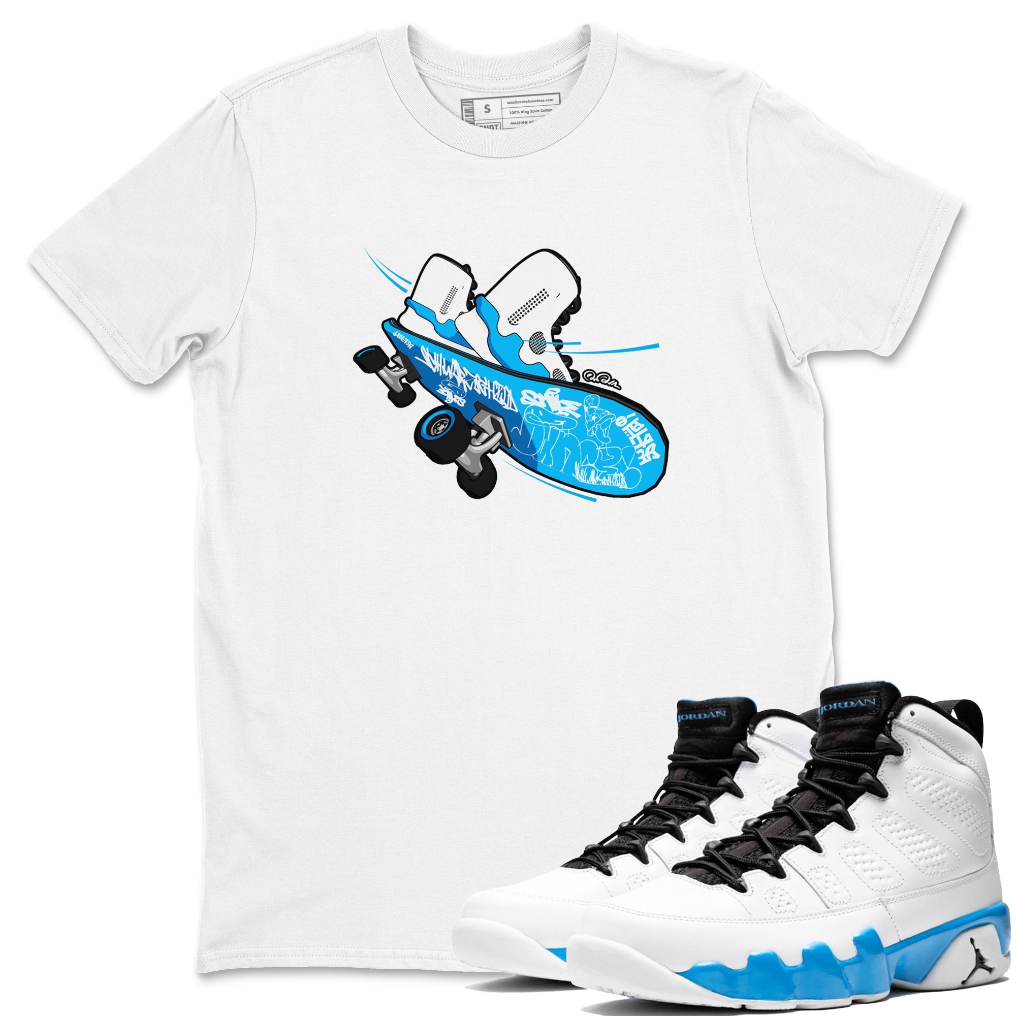 9s Powder Blue shirt to match jordans Skateboard sneaker tees Air Jordan 9 Powder Blue Drip Gear Zone unisex cotton White 1 crew neck shirt