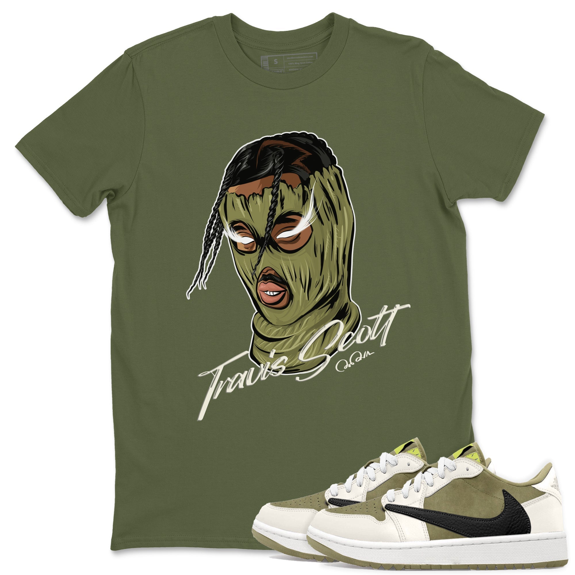 Air Jordan 1 Travis Scott Golf shirt to match jordans Ski Mask Gang Streetwear Sneaker Shirt AJ1 lowTravis Scott Golf Drip Gear Zone Sneaker Matching Clothing Unisex Military Green 1 T-Shirt
