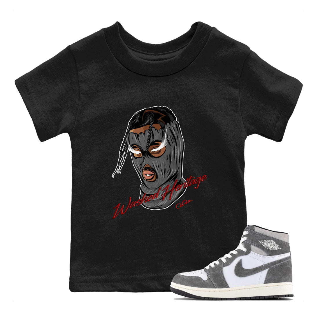 Air Jordan 1 Washed Heritage Sneaker Match Tees Ski Mask Gang Shirts AJ1 Washed Heritage Drip Gear Zone Kids Shirts Black 1