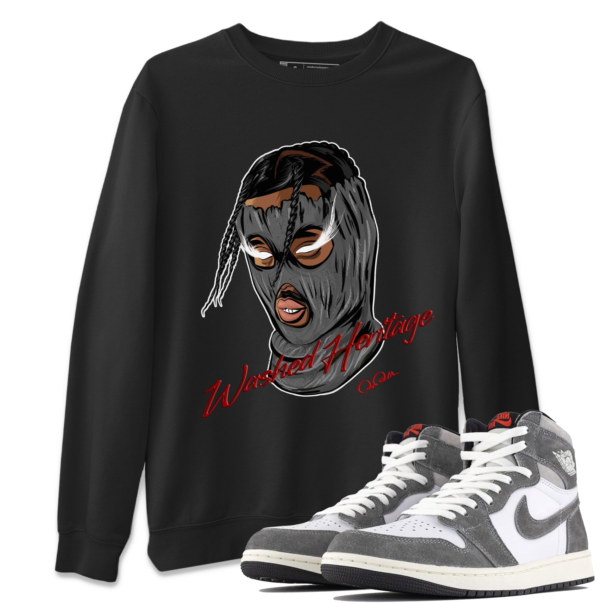 Air Jordan 1 Washed Heritage Sneaker Match Tees Ski Mask Gang Shirts AJ1 Washed Heritage Drip Gear Zone Unisex Shirts Black 1