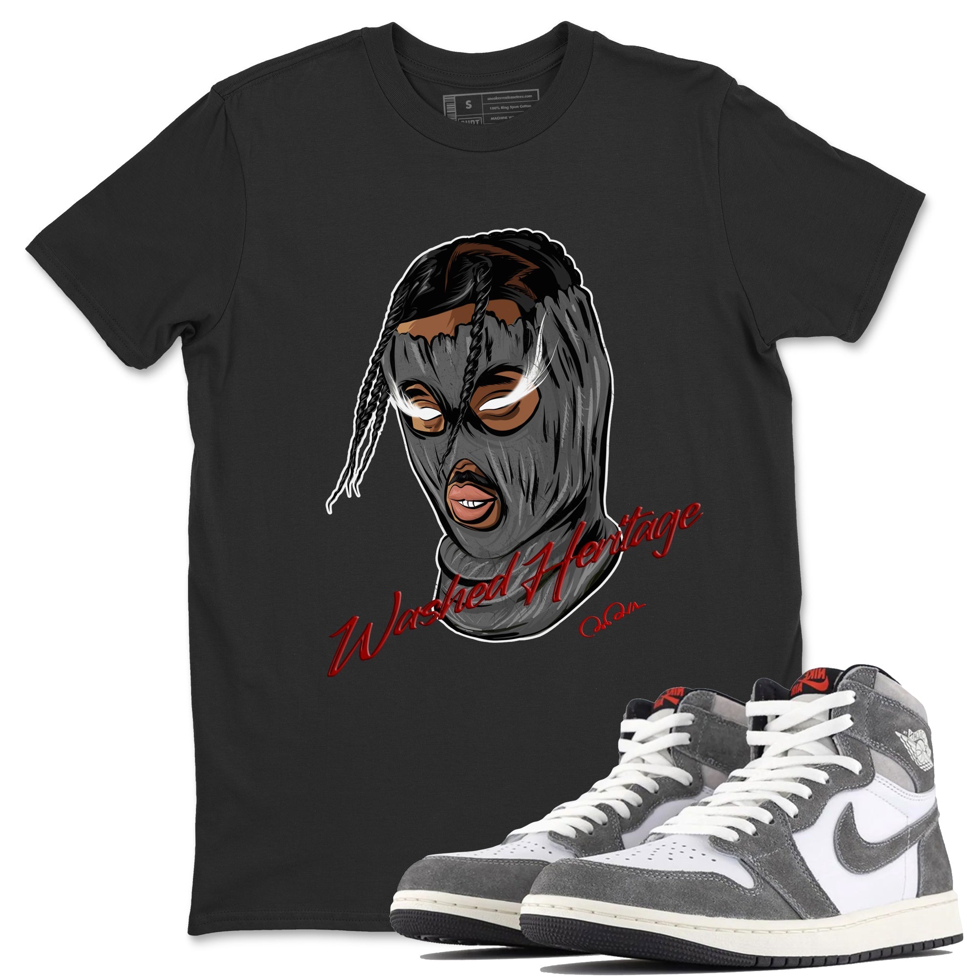 Air Jordan 1 Washed Heritage Sneaker Match Tees Ski Mask Gang Shirts AJ1 Washed Heritage Drip Gear Zone Unisex Shirts Black 1