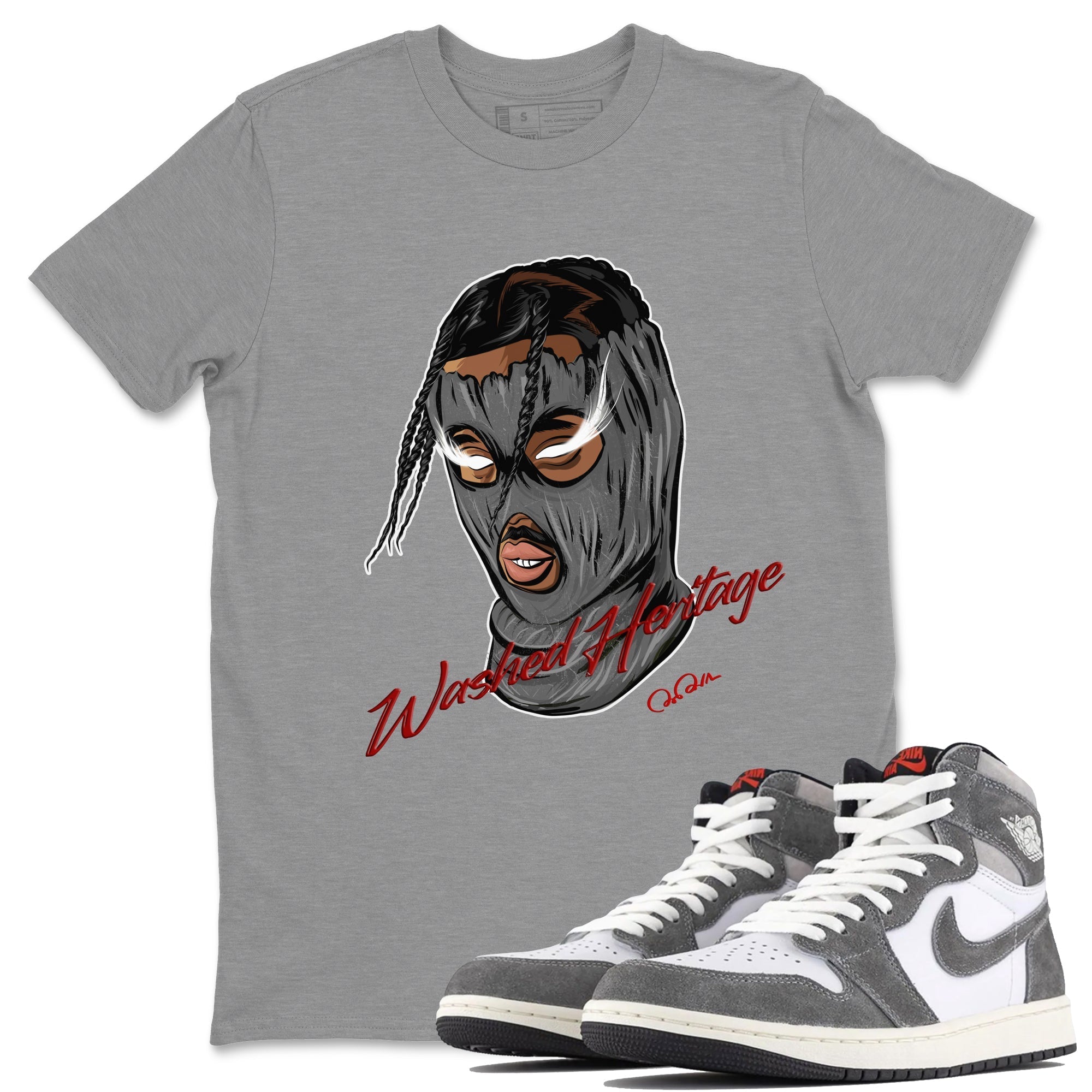 Air Jordan 1 Washed Heritage Ski Mask Gang Crew Neck Shirts AJ1 Washed Heritage Sneaker T-Shirts Size Chart