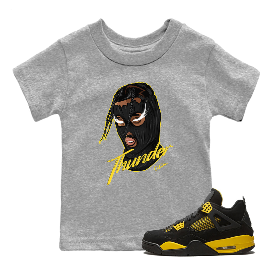 Air Jordan 4 Thunder Sneaker Match Tees Ski Mask Gang Shirts Yellow AJ4 Thunder Drip Gear Zone Kids Shirts Heather Grey 1