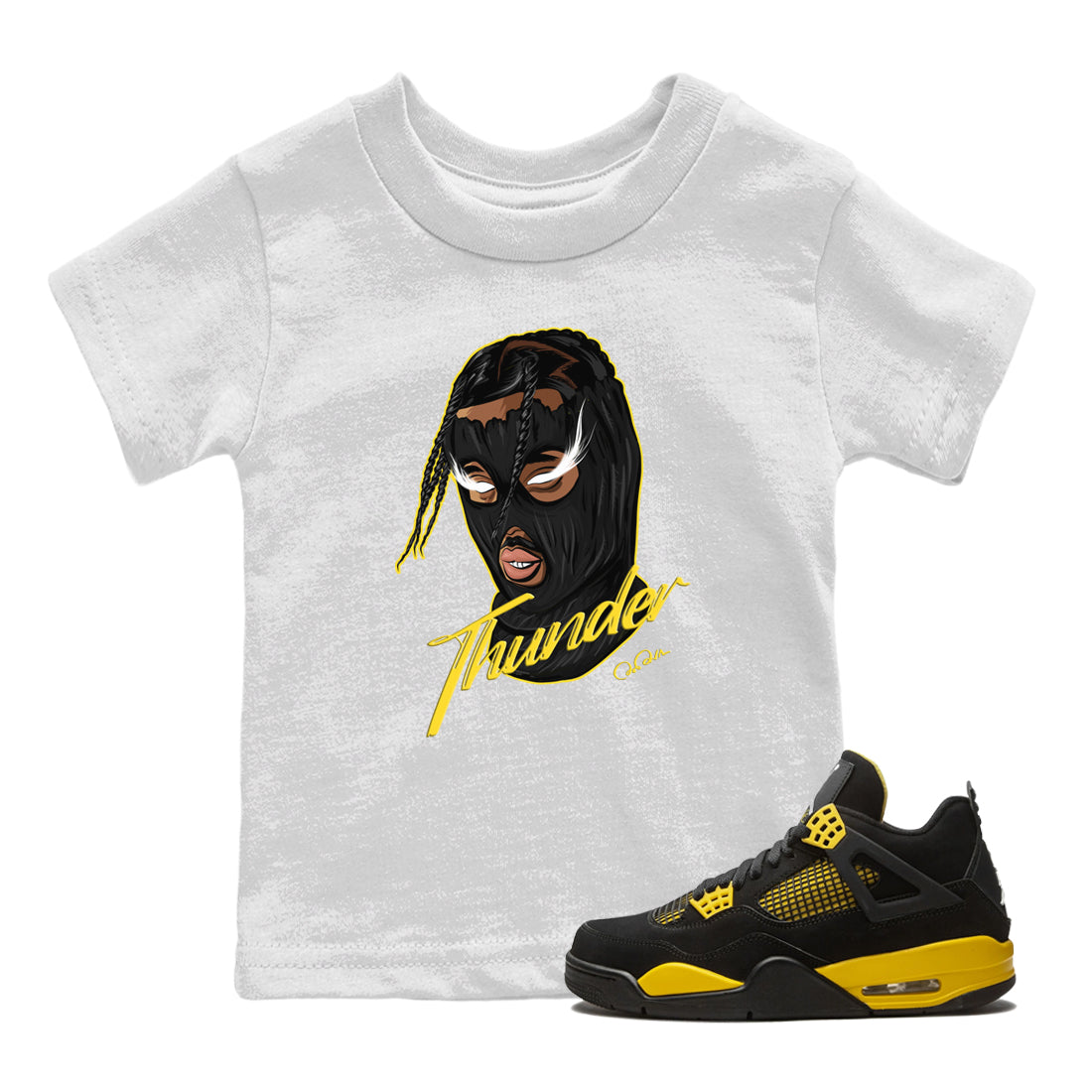 Air Jordan 4 Thunder Sneaker Match Tees Ski Mask Gang Shirts Yellow AJ4 Thunder Drip Gear Zone Kids Shirts White 1